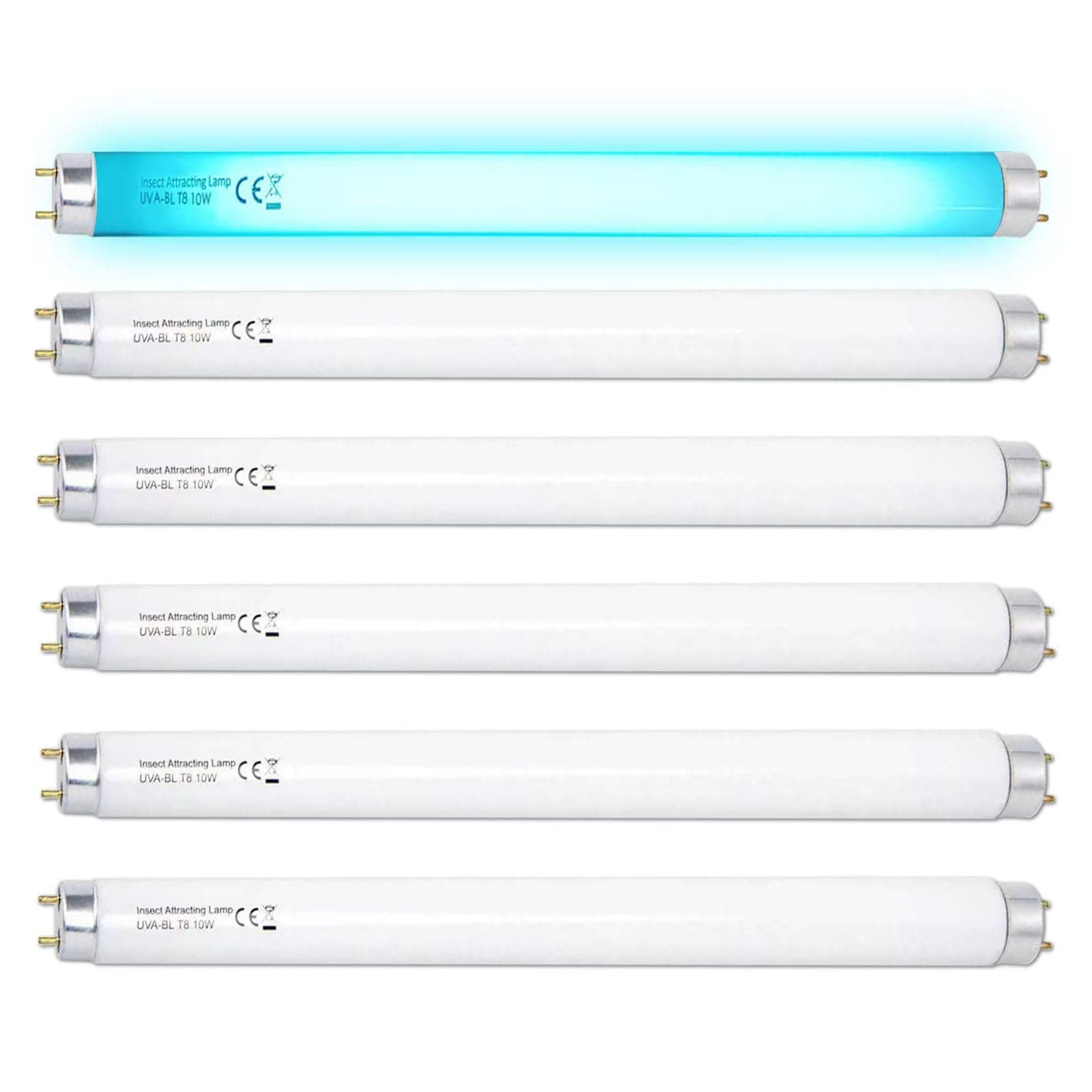 T8F10W BL 10W Replacement Bulb, T8 10 Watt Fluorescent Tube for 20W Devices, 13 Inch, 365nm, Black Light, Pack of 6