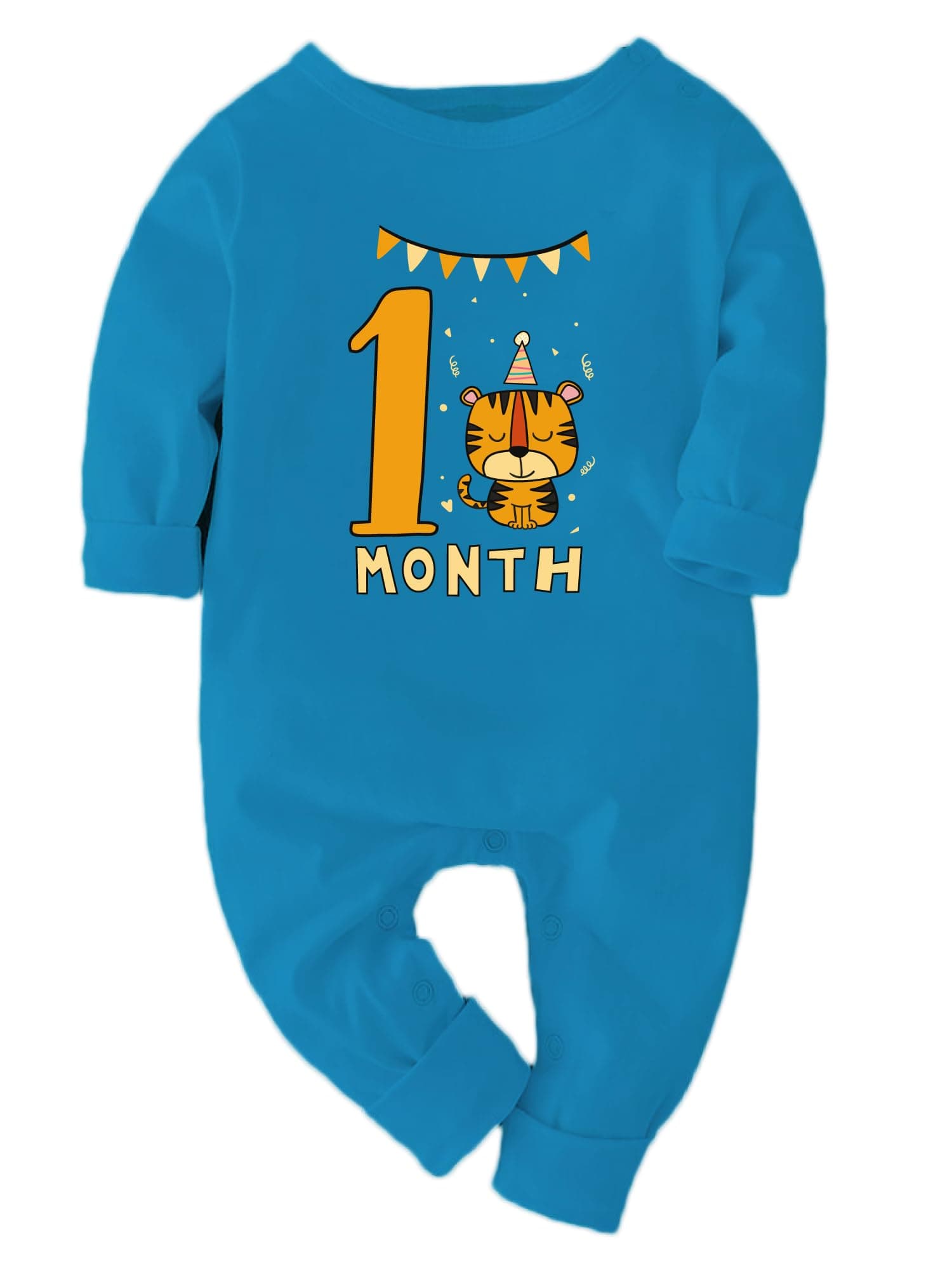 Zeezeezoo Kids 1 Month Birthday Animal Print New Born Baby Full Bodysuit Romper Onesie Monthly Birthday Theme 0-3 Months