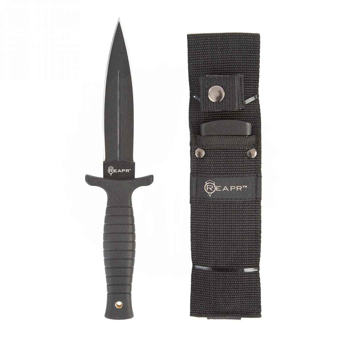 Reapr 11002 Tac Boot Knife, 4.75 Inch Double Edge Self Defense Knife for EDC | Use as Ankle Knife, Belt Knife or Over Shoulder Carry | 4.25" Hi Grip Handle | Nylon Web Sheath with Abs Insert,Black