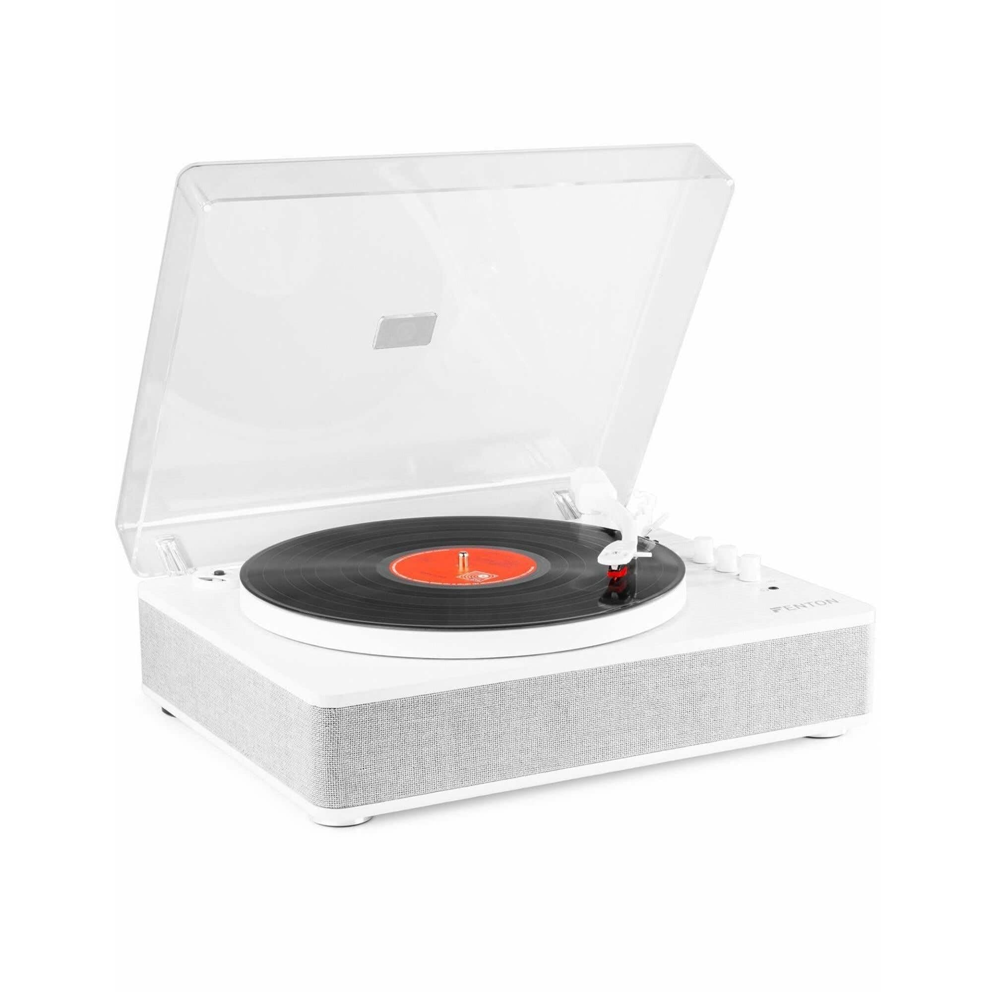 Fenton RP162W Record Player with Bluetooth Output & Built-in Speakers | Versatile Vinyl Player & Bluetooth Transmitter | Elegant White Design for Modern Listening