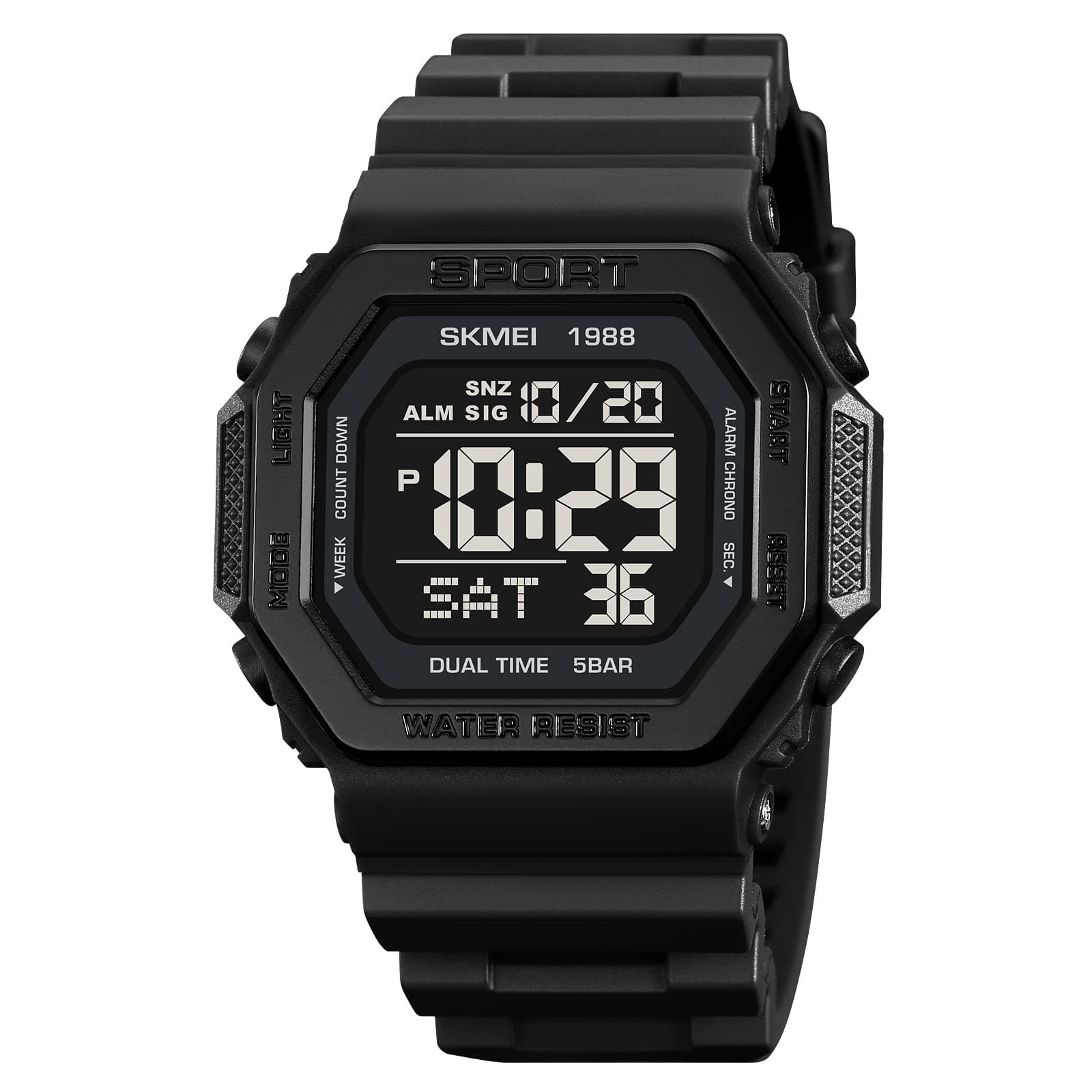 Men's Top Brands Digital Mens Watch, Black Dial ABS Case, TPU Rabber Band, Waterproof Electronic WristWatches Fashion PU Band Sports Watch relogio Masculino Sport Watch Men-1988