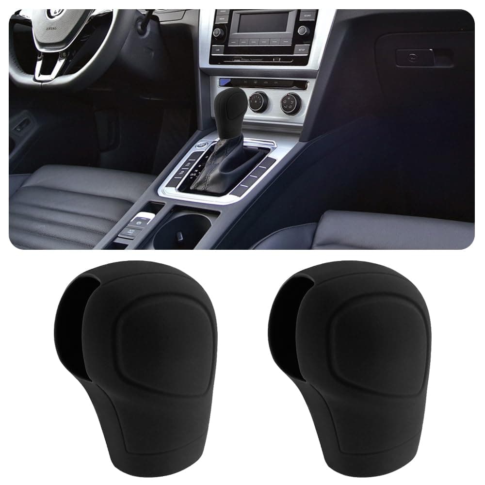 2PCS Car Gear Shift Cover - Silicone Auto Gear Shift Knob Cover - Preventing Automatic Shifter Knobs Aging - Universal Car Interior Decor Accessories for Women or Man (Black)