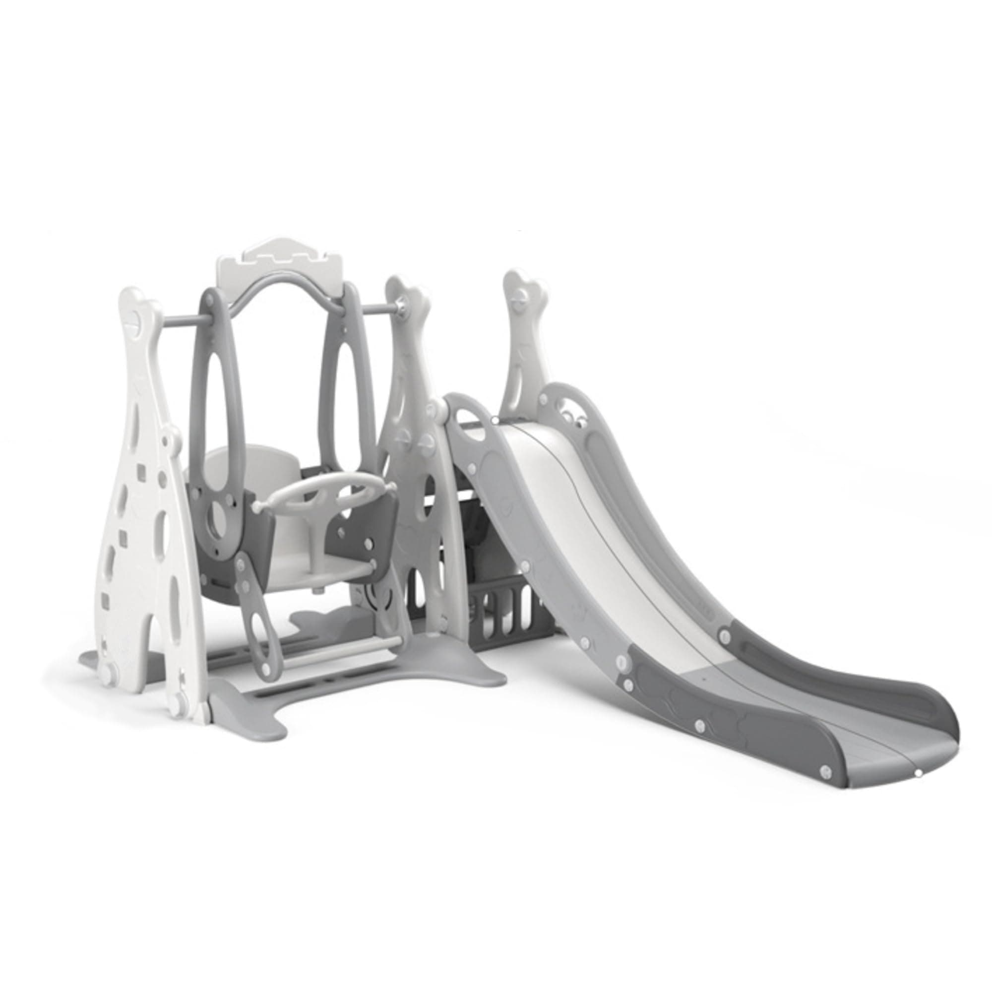 Millo Kids Indoor Slide & Swing Play Set for Ages 1-3 - Extra Long Slide - Soft Plastic, White & Grey, Cute Chunky Design with Play Ring & Ball - Ideal for Babies and Toddlers.