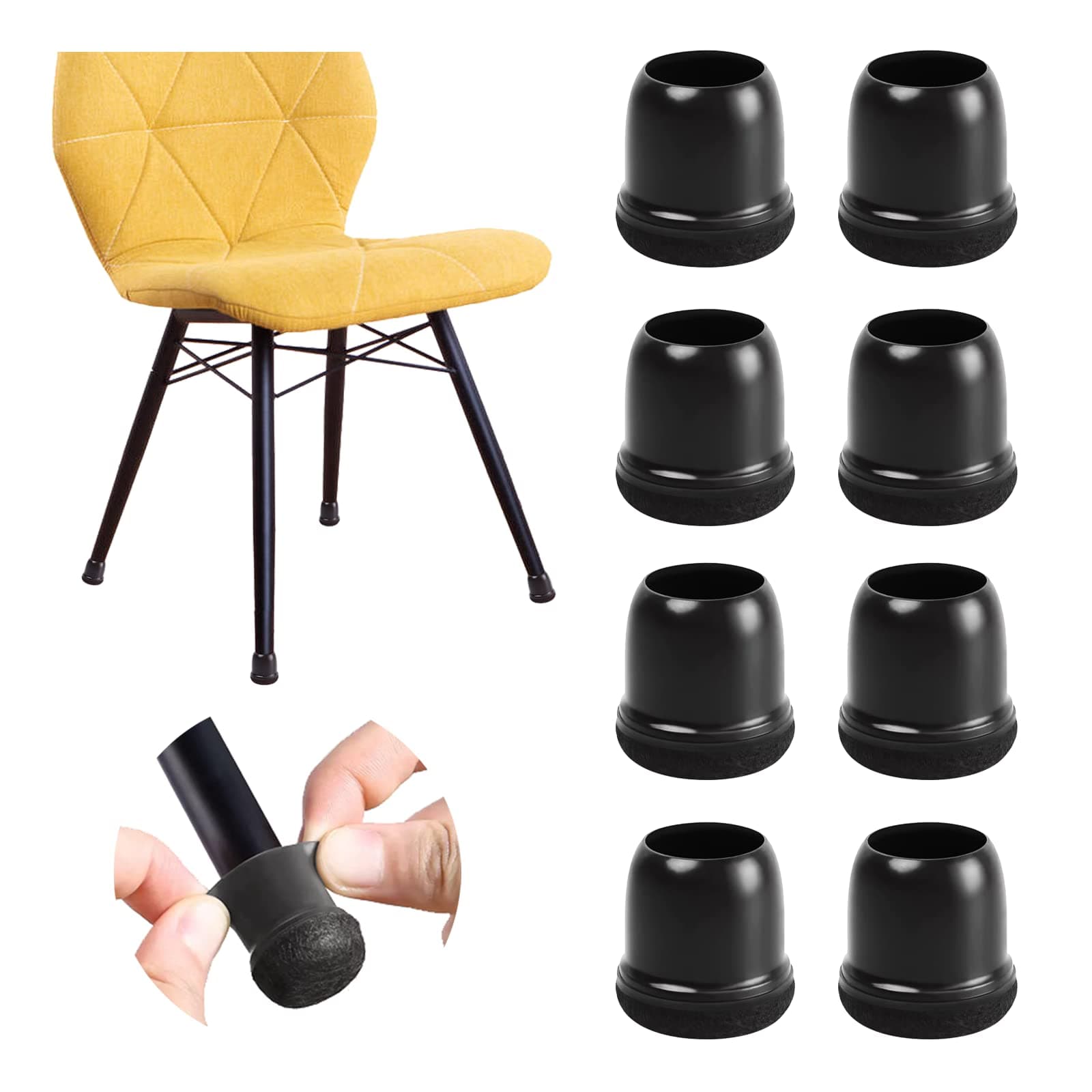 20 Pcs Black Extra Small Chair Leg Floor Protectors for Hardwood Floors, Upgraded Rubber Chair Leg Caps with Felt, Furniture Leg Feet Covers Protect Floors from Scratches Reduce Noise (Fit 0.5"-0.8")
