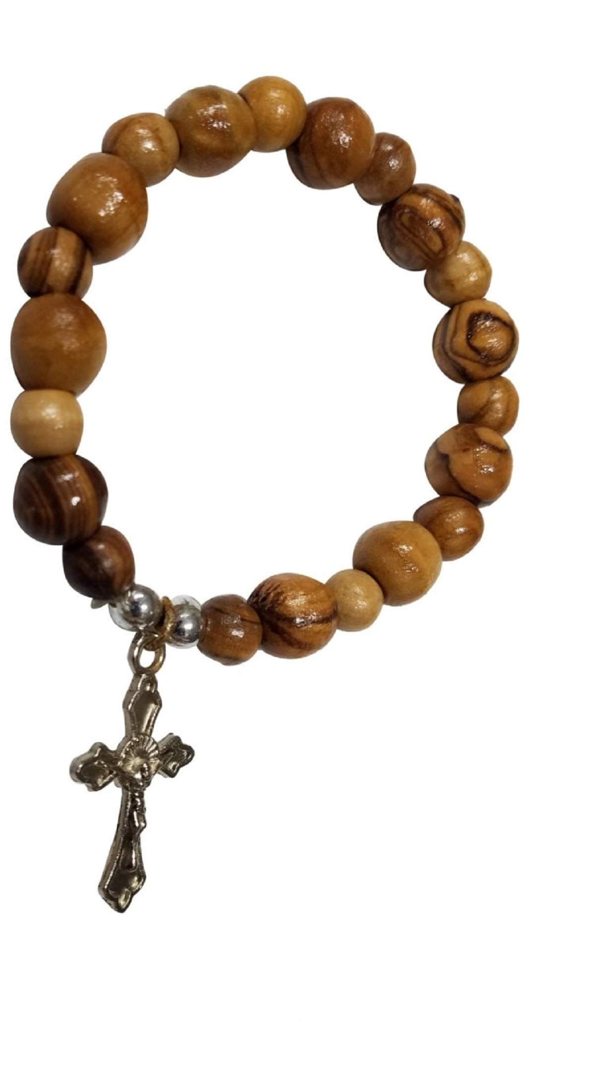 LION OF JUDAH MARKET Olive Wood Jerusalem Rosary Bracelets From the Holy Land with Silver Crucifix