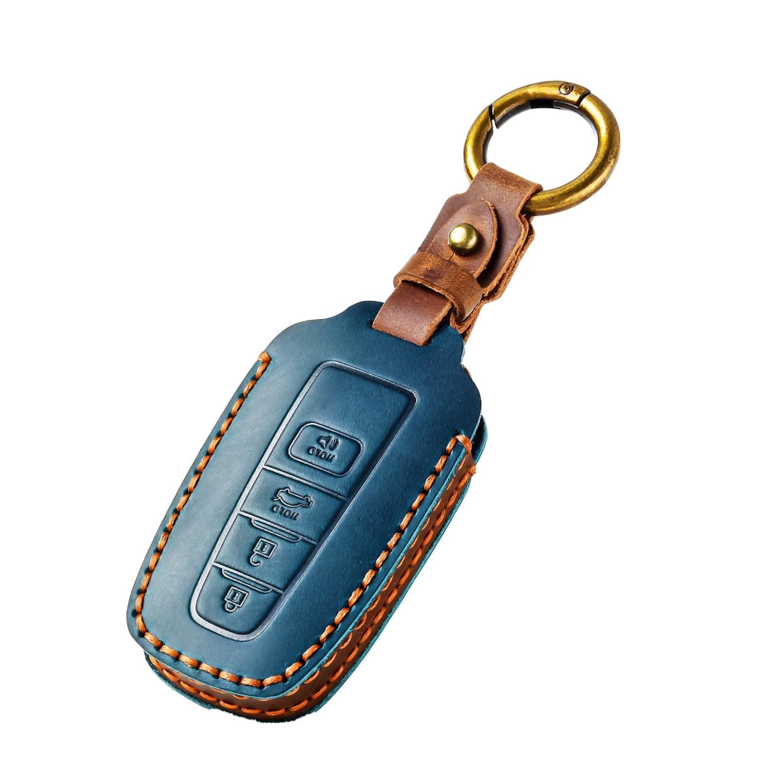 OFFCURVE Leather Key Cover Fits for Toyota Car Key Fob Cover Case Compatible with 2018-2024 Toyota Camry Corolla RAV4 Avalon C-HR Prius GT86 Highlander Smart Key Holder Car Accessories, Blue