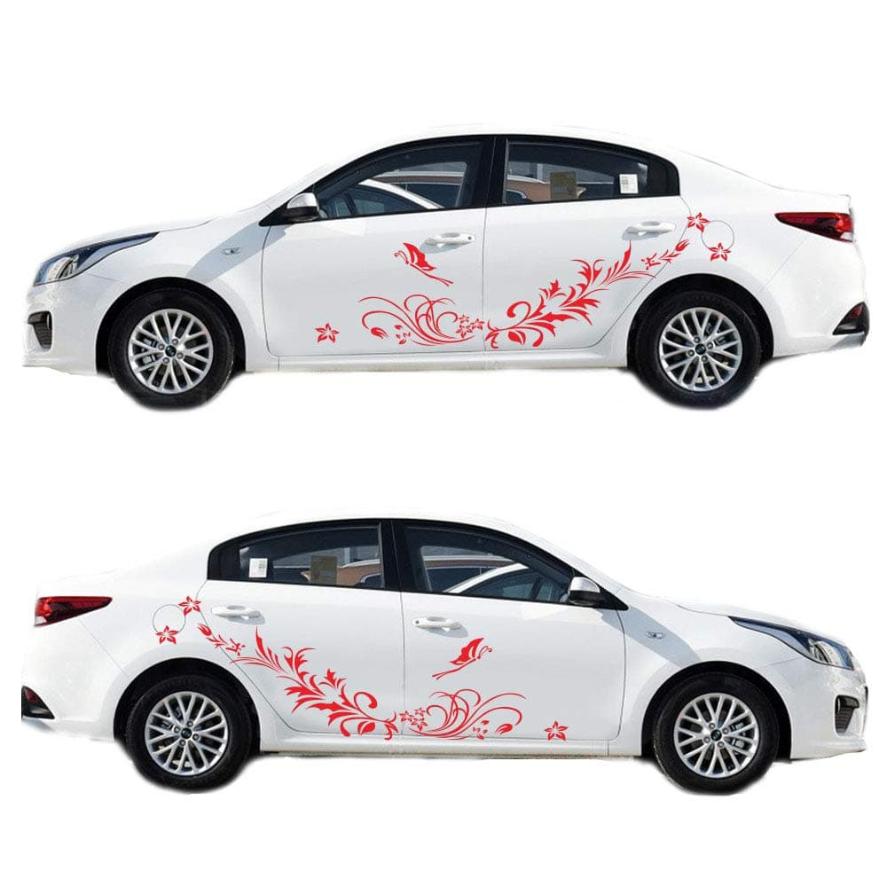 BININBOX Universal Both Sides Car Stickers Flower Vine Pattern Body Stickers Hood Decal (red)