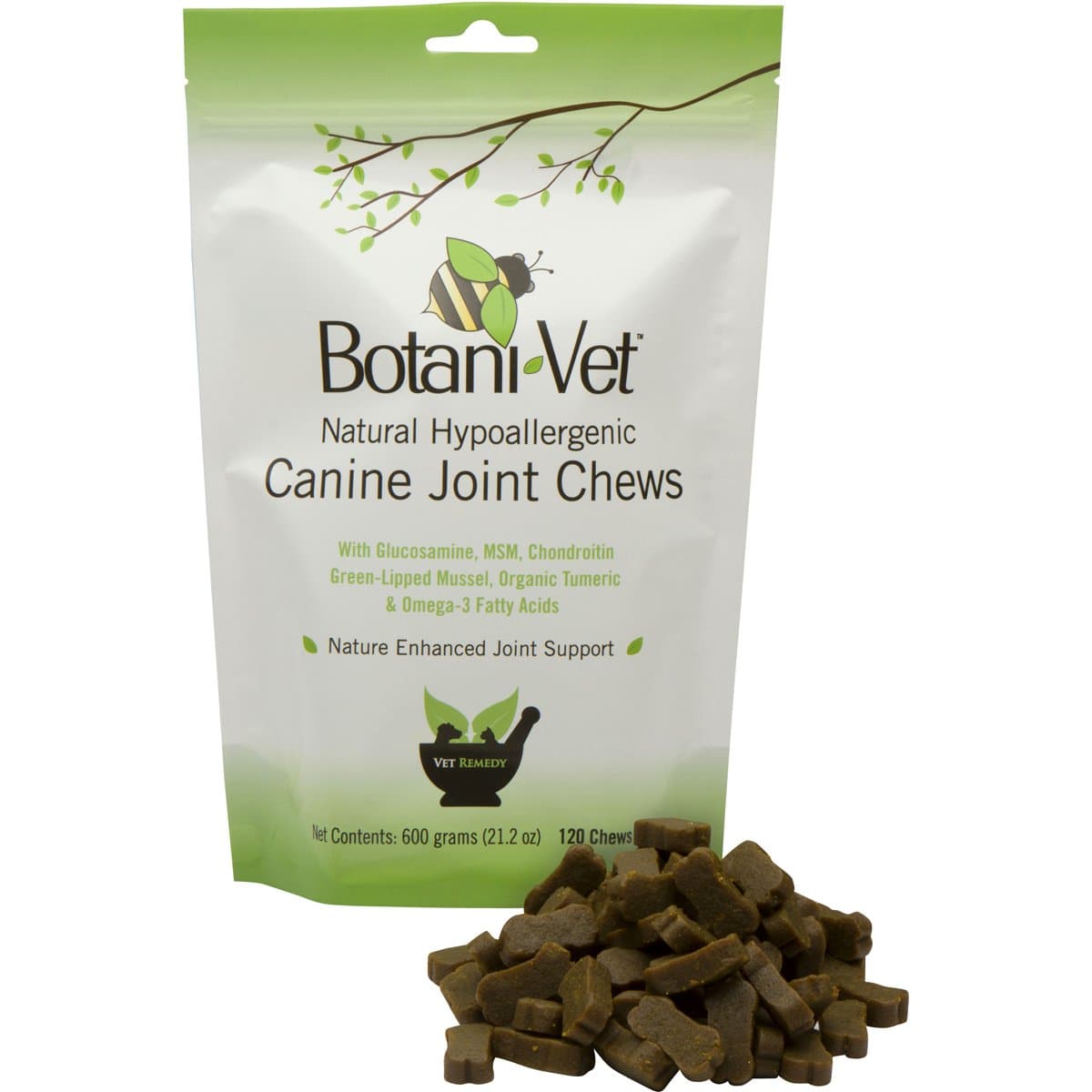 Glucosamine Natural Joint Chews for Dogs Hypoallergenic by BotaniVet - 120 Count - Extra Strength Hip Supplement - MSM. Chondroitin, Green-Lipped Mussel, Organic Tumeric, Omega-3s, VIT E, Made in USA