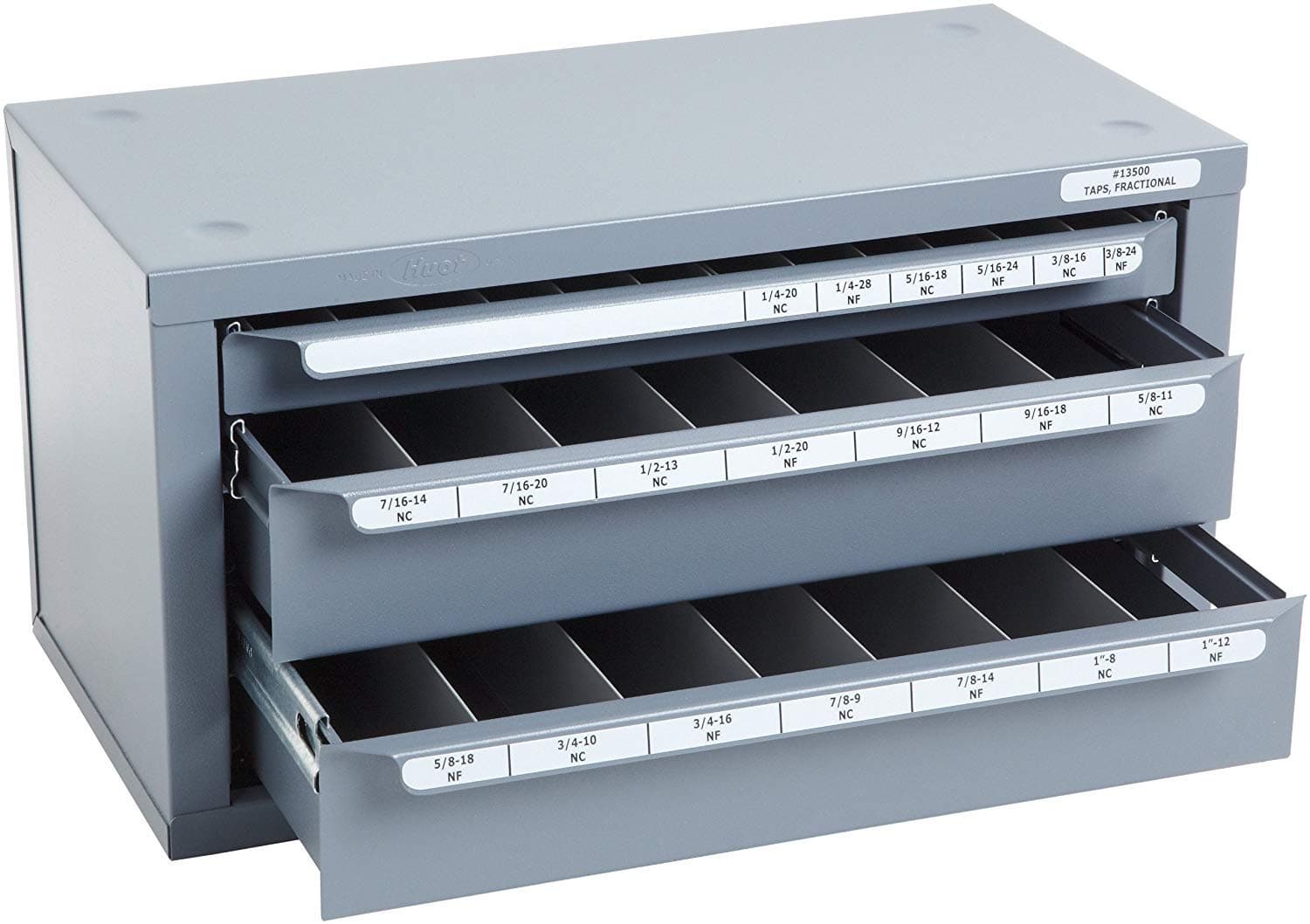 Huot 13500 Three-Drawer Fractional Tap Dispenser Cabinet for Fractional Sizes 1/4"-20 to 1"-12