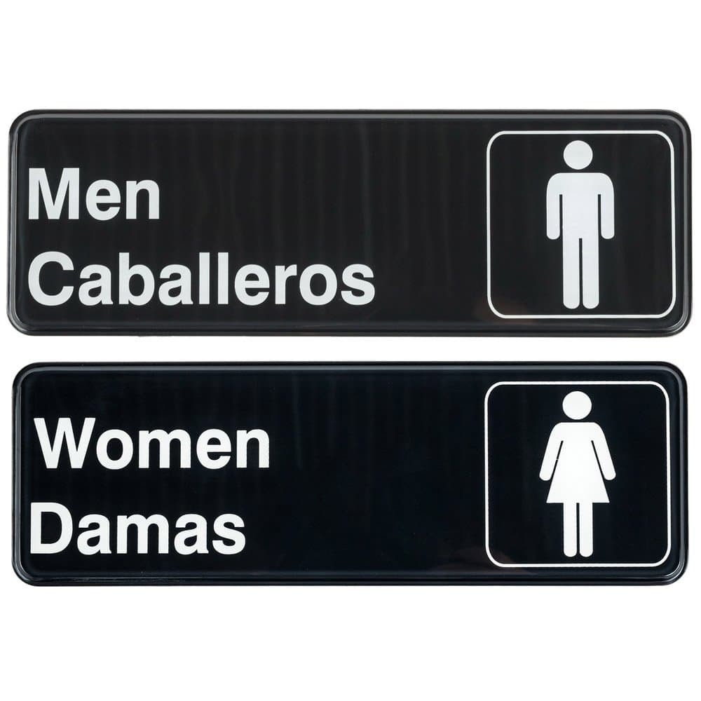 Men/Caballeros & Women/Damas Restrooms Signs Set, Toilet Door Plate for Business Restaurant, 3" x 9"