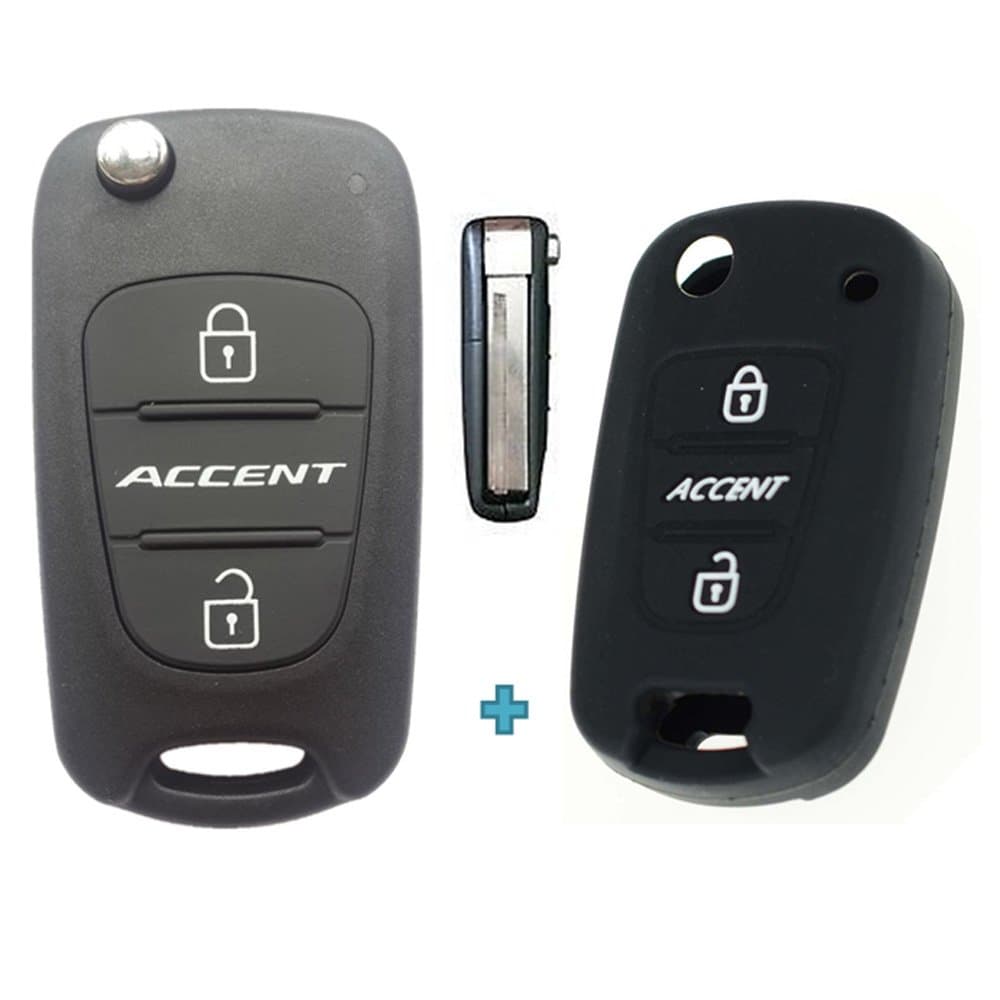 KEMANI Silicone Cover Rubber Key Shell Case for Hyundai Accent i20 i30 Flip Remote FOB 3 Button (Flip Accent +Cover)