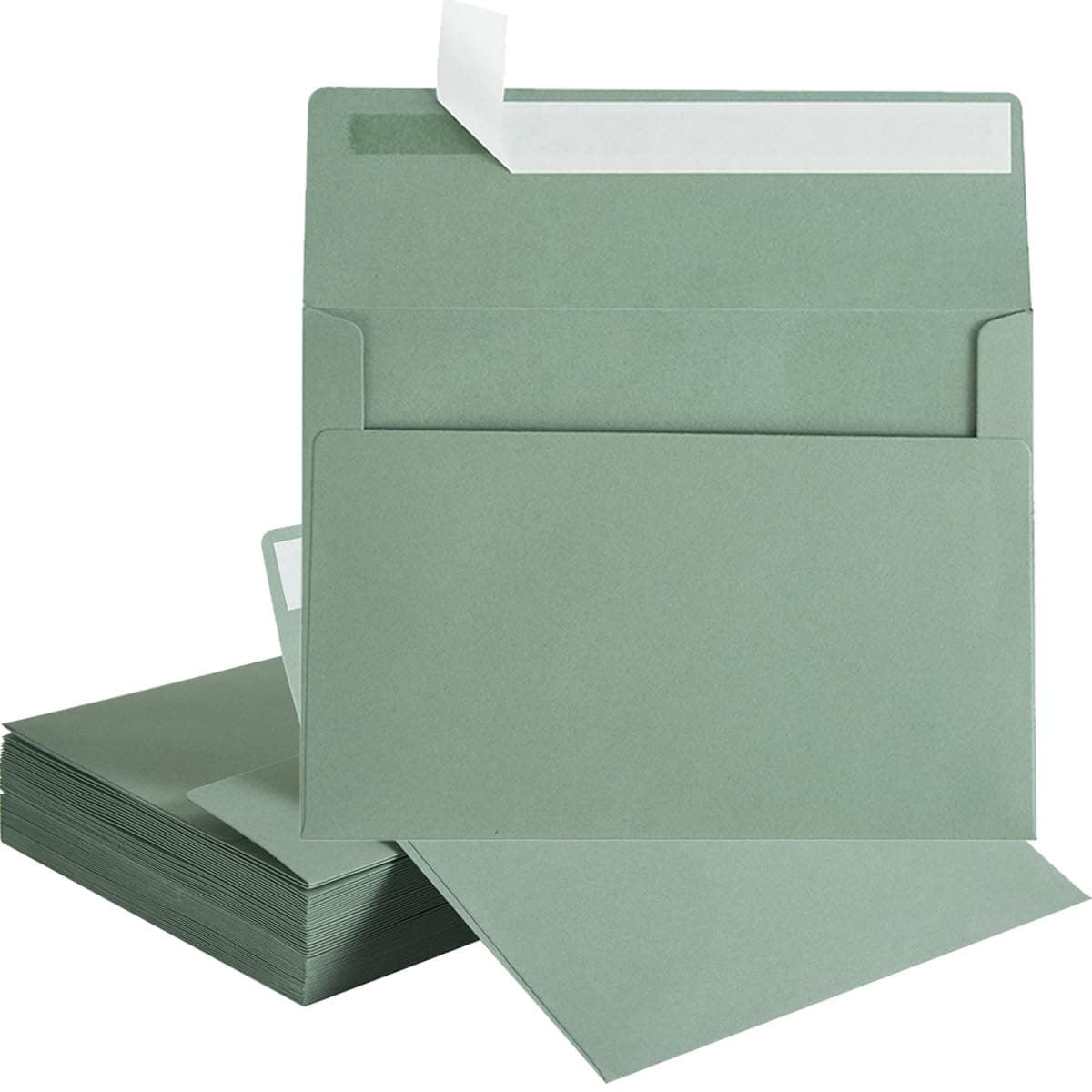 Wishop 50 Pack 5 x 7 Envelopes Colored Self Seal for Wedding, Party Invitations, Greeting Cards, Announcements, Photos, 5.24 x 7.21 Inches (Sage Green)