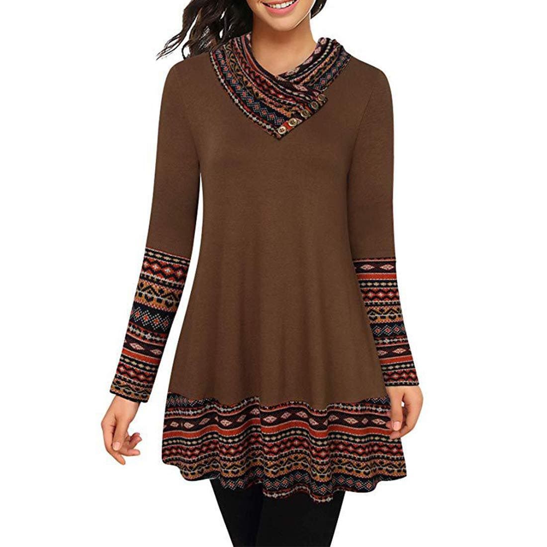 HJHK Pullover Shirt Women Long Sleeve high Neck Button Bohemia Embroidery Patchwork Personalized Design Sweatshirt Comfortable Lightweight Fashion Retro Tshirt Autumn Business Casual Sport top