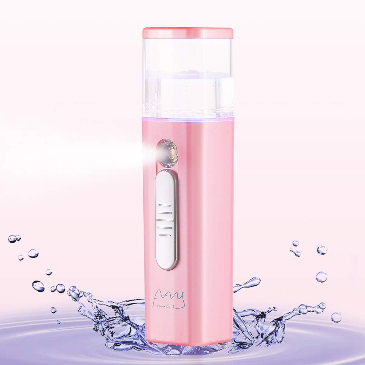 Facial Steamer, Nano Mister Spray for Eyelash Extensions Mini Portable Face Steamer USB Rechargeable Cool Mist Sprayer Moisturizing for Beauty Skin Care w/ Power Bank Pink