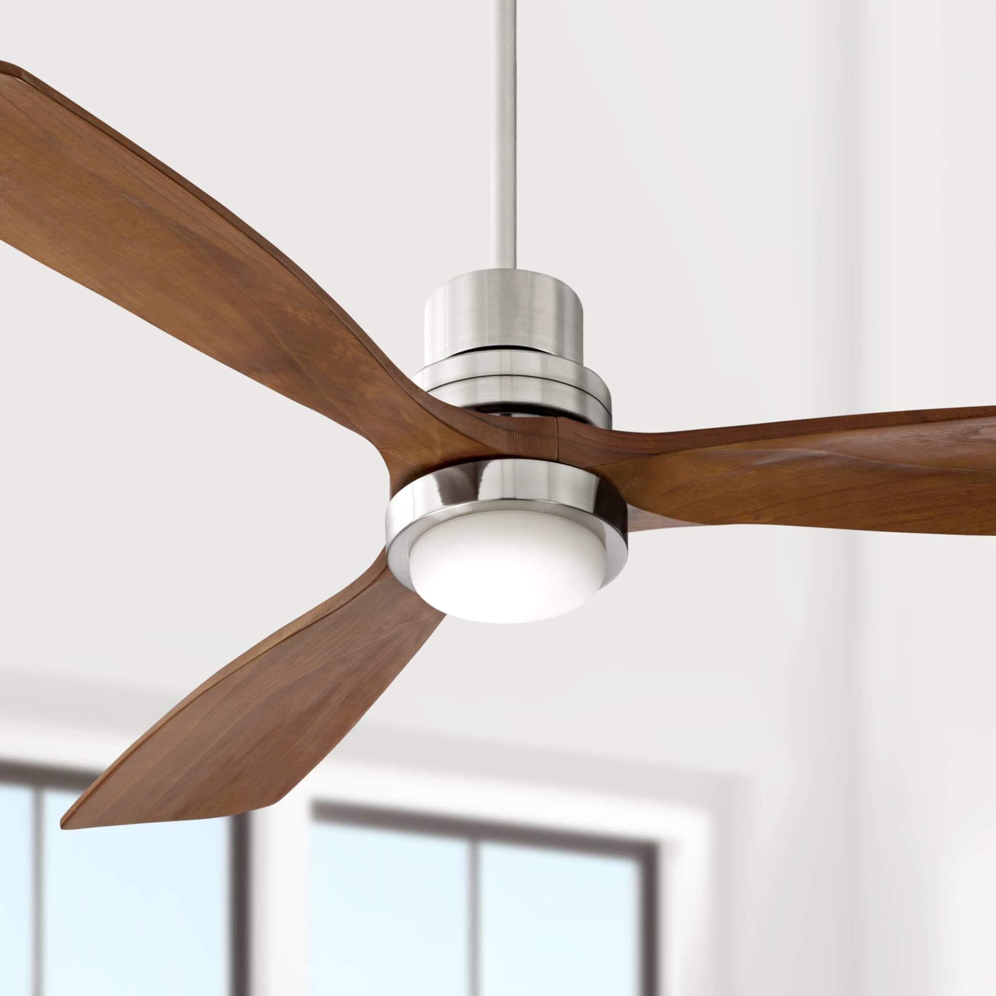 52" Delta-Wing DC Rustic Farmhouse 3 Blade Indoor Ceiling Fan with LED Light Remote Control Brushed Nickel Walnut Wood for Living Kitchen Bedroom Family Dining Office Room