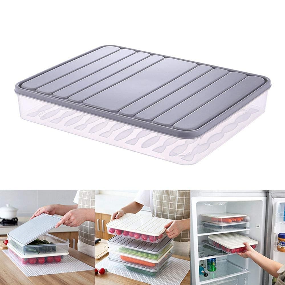 Food Storage Containers 11.02×8.85×1.81" Vegetable Organizer with Lid Clear Fridge Crisper Keep Food Fresh Kitchen Organizer Bins (2 x Large)