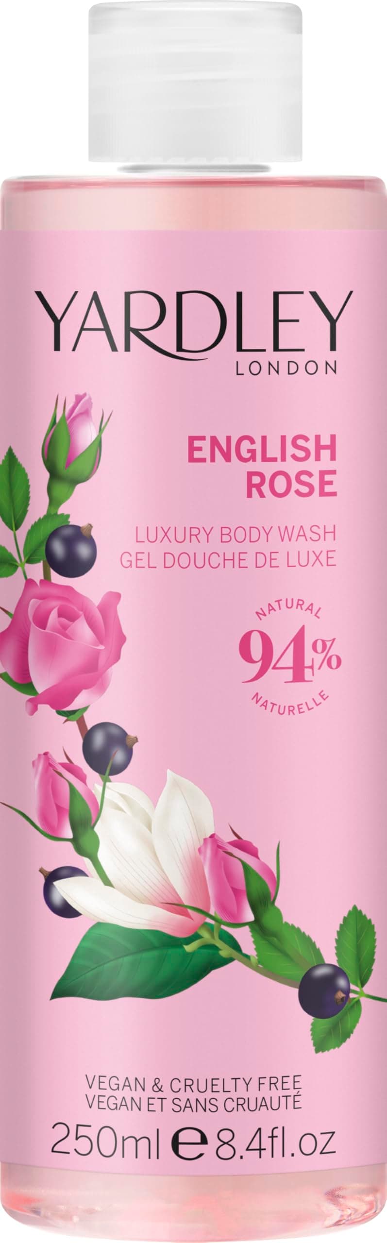 Yardley London English Rose Body Wash, Floral Womens Shower Gel with Shea Butter, Cleansing and Hydrating Body Wash for Women 250ml