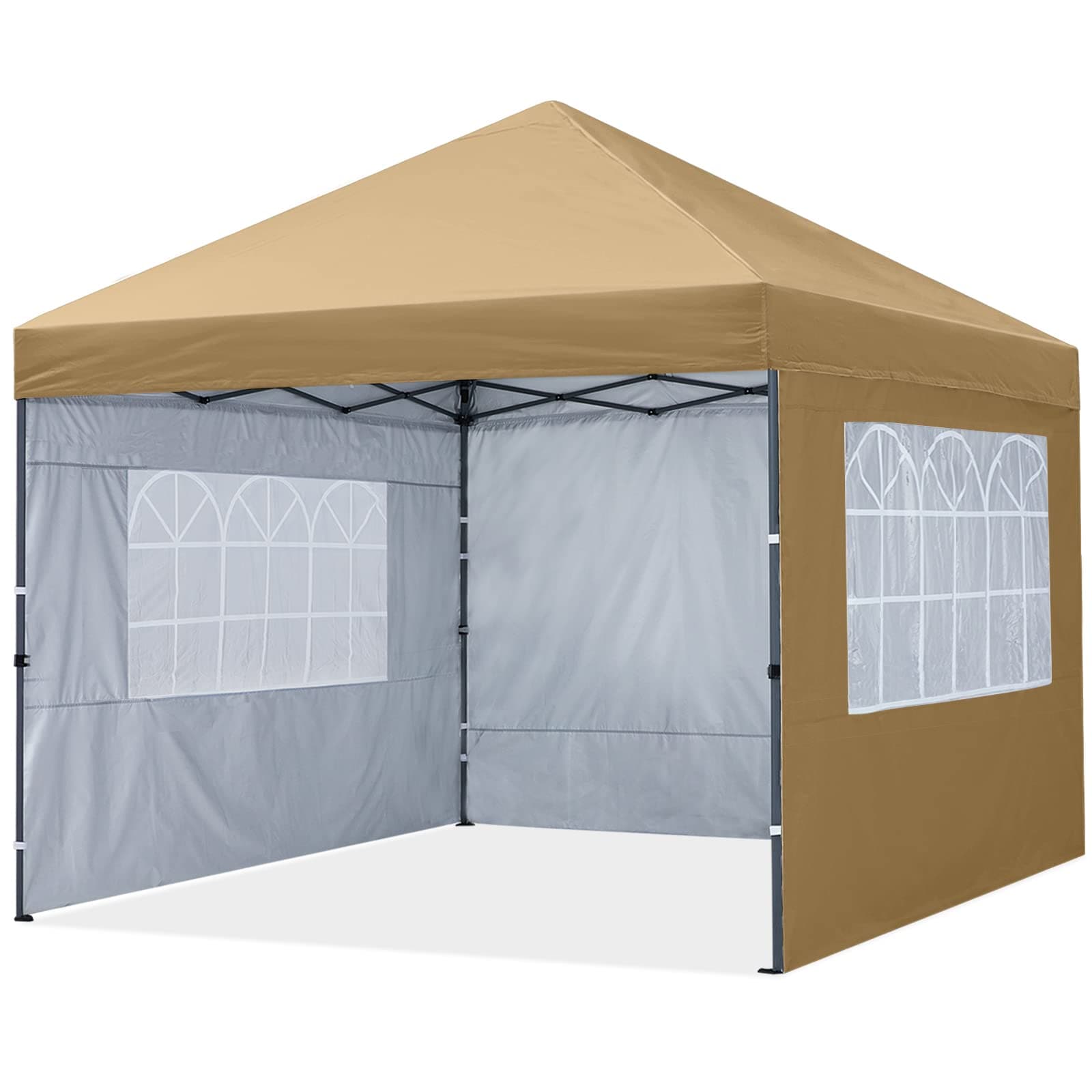 MasterCanopyPop Up Gazebo Tent 3x3 with Church Window Sidewalls, Beige
