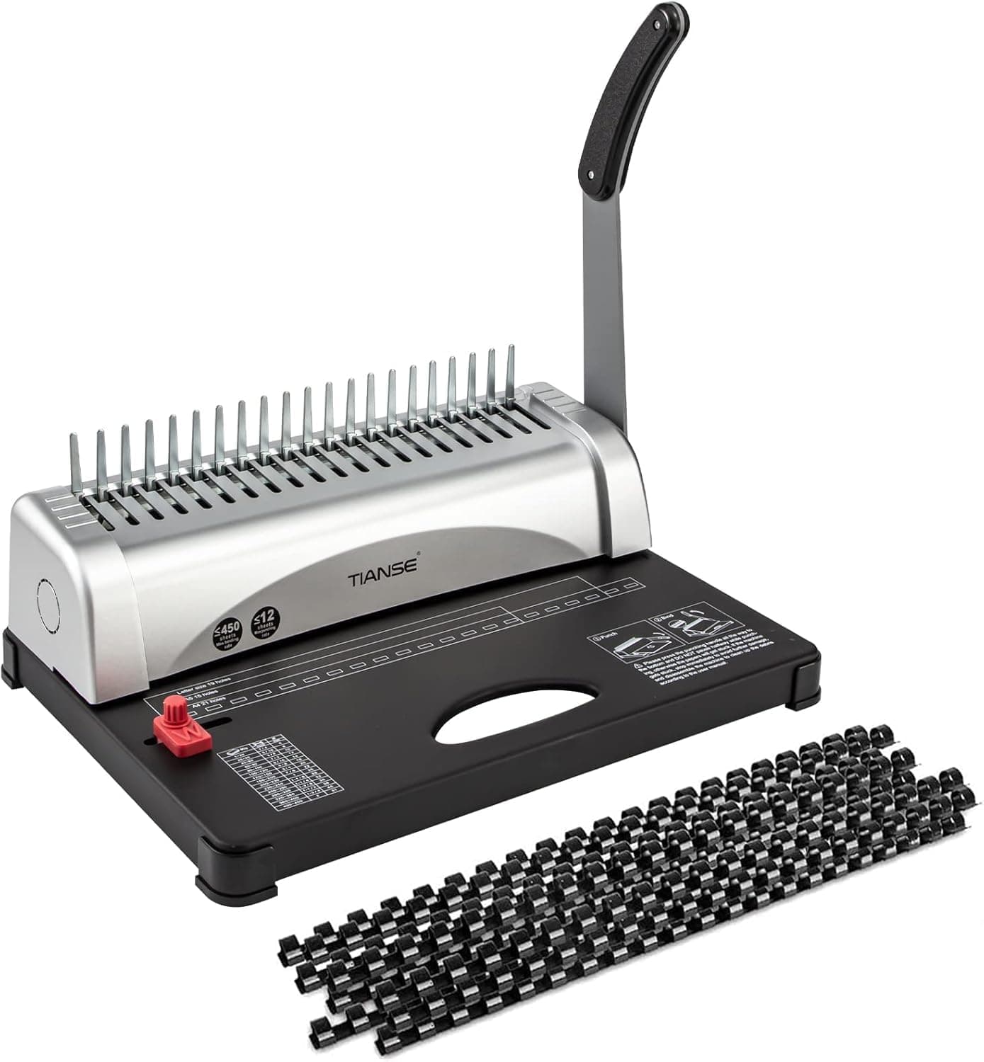 Binding Machine, 21-Holes, 450 Sheets, Comb Binding Machines with Starter Kit 100 PCS 3/8'' Comb Binding Spines, Comb Binder Machine Book Maker Perfect for Letter Size, A4, A5 or Smaller Sizes