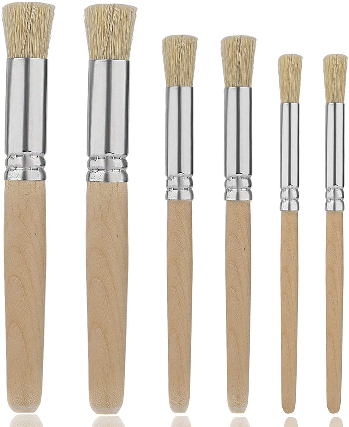 KABEER ART Stencil Brush Set of 6 pc for Acrylic and Oil Painting(Wood)