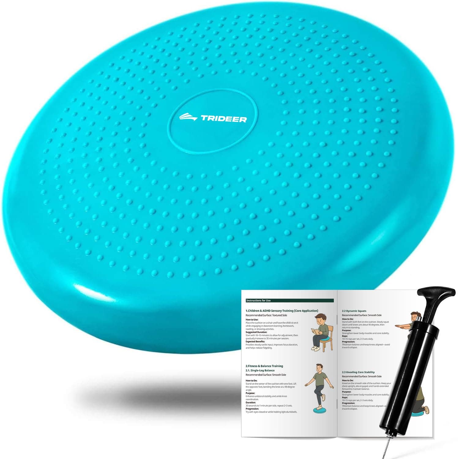 Trideer Wobble Cushion Core Balance Disc, Flexible Seating for Classroom Elementary, Wiggle Seat for Sensory Kids, Balance Pad with Inflation Pump