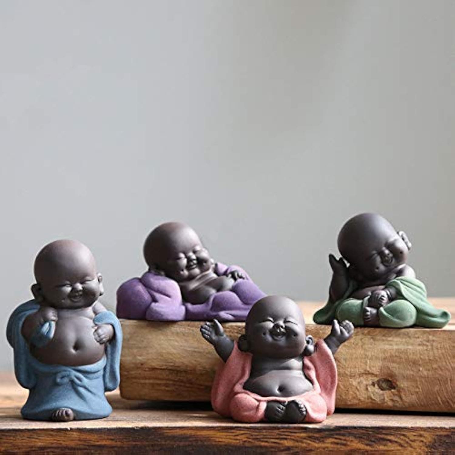 Kingzhuo A Collection Of Cutie 4 Smiling Buddha Laughing Statue Adorable Figurine Lovely Little Cutest Baby Great Details Giftable Make You Happy (4 Buddhas)
