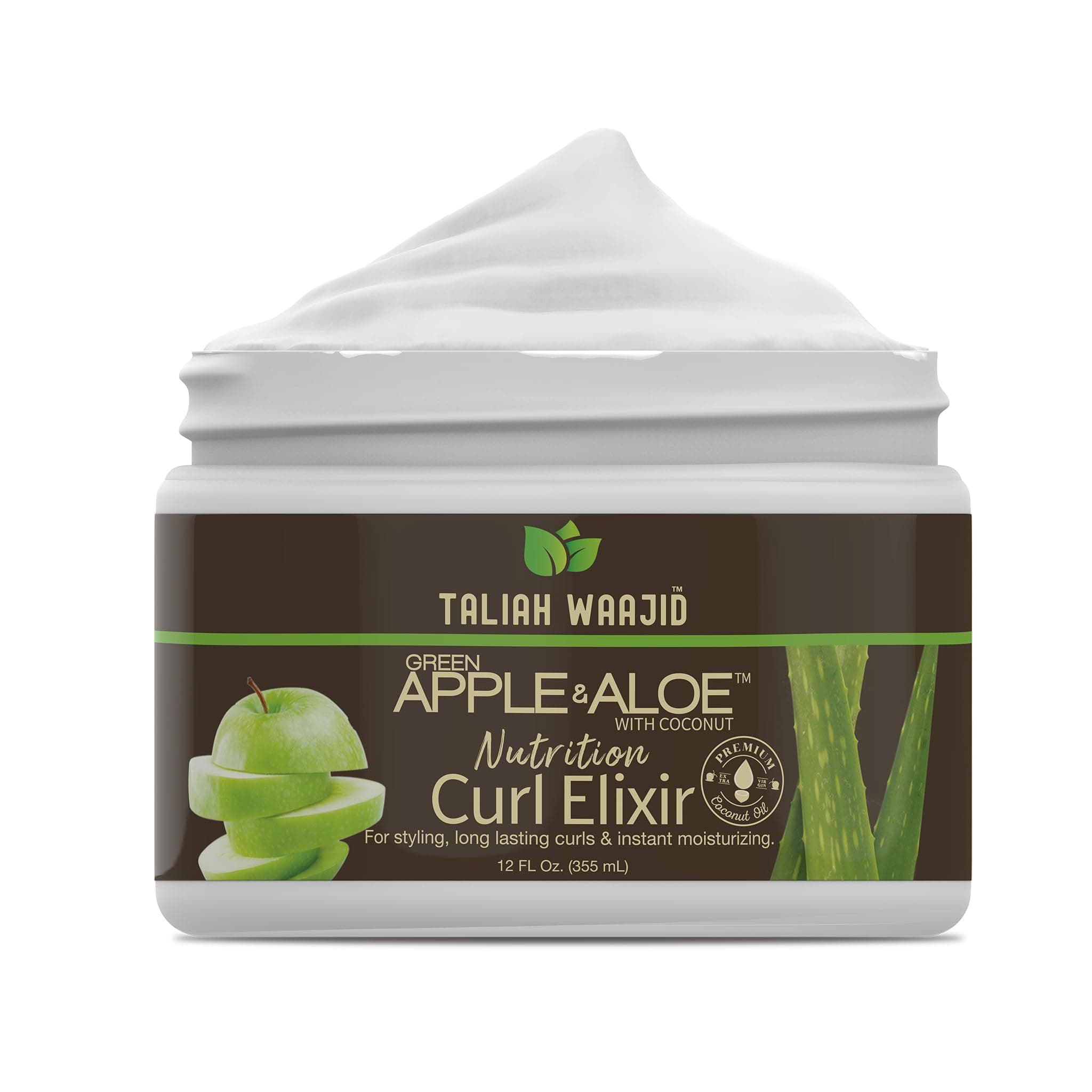 Taliah Waajid Green Apple & Aloe Nutrition Curl Elixir 12oz – Curl Defining Leave-In Conditioner for Natural Hair, Moisturizes, Strengthens, Reduces Frizz, Enhances Shine