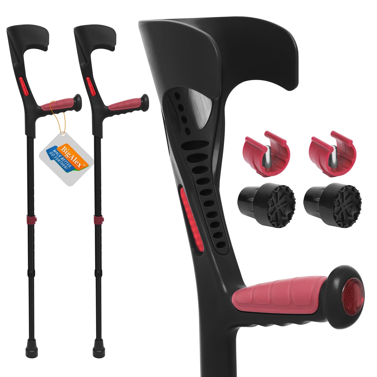 BigAlex Forearm Crutches - Lightweight Arm Crutch - Adjustable, Ergonomic - Comfortable on Wrist - Non Skid Rubber Tips