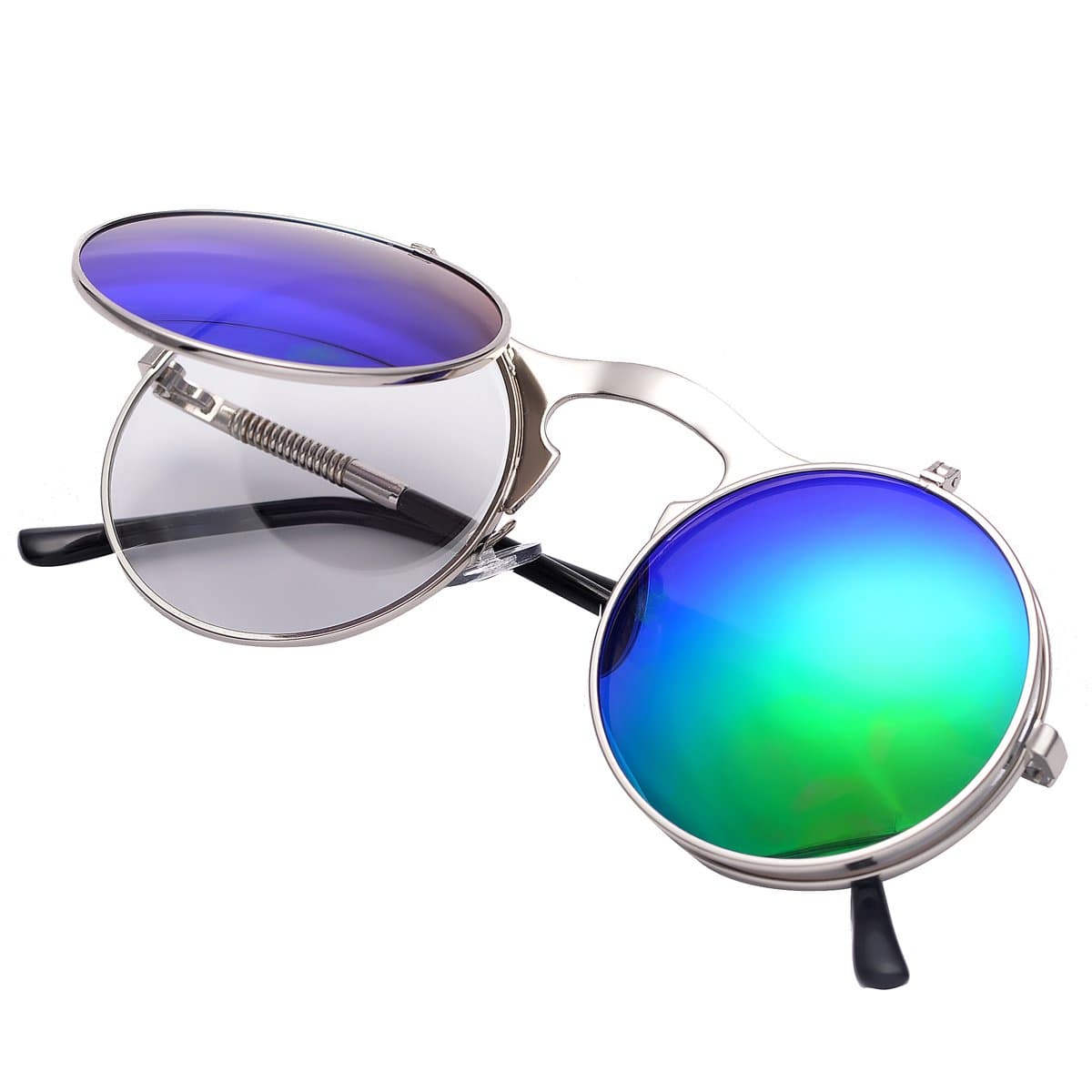 COASION Vintage Round Flip Up Sunglasses for Men Women Juniors Circle Steampunk Costume Glasses