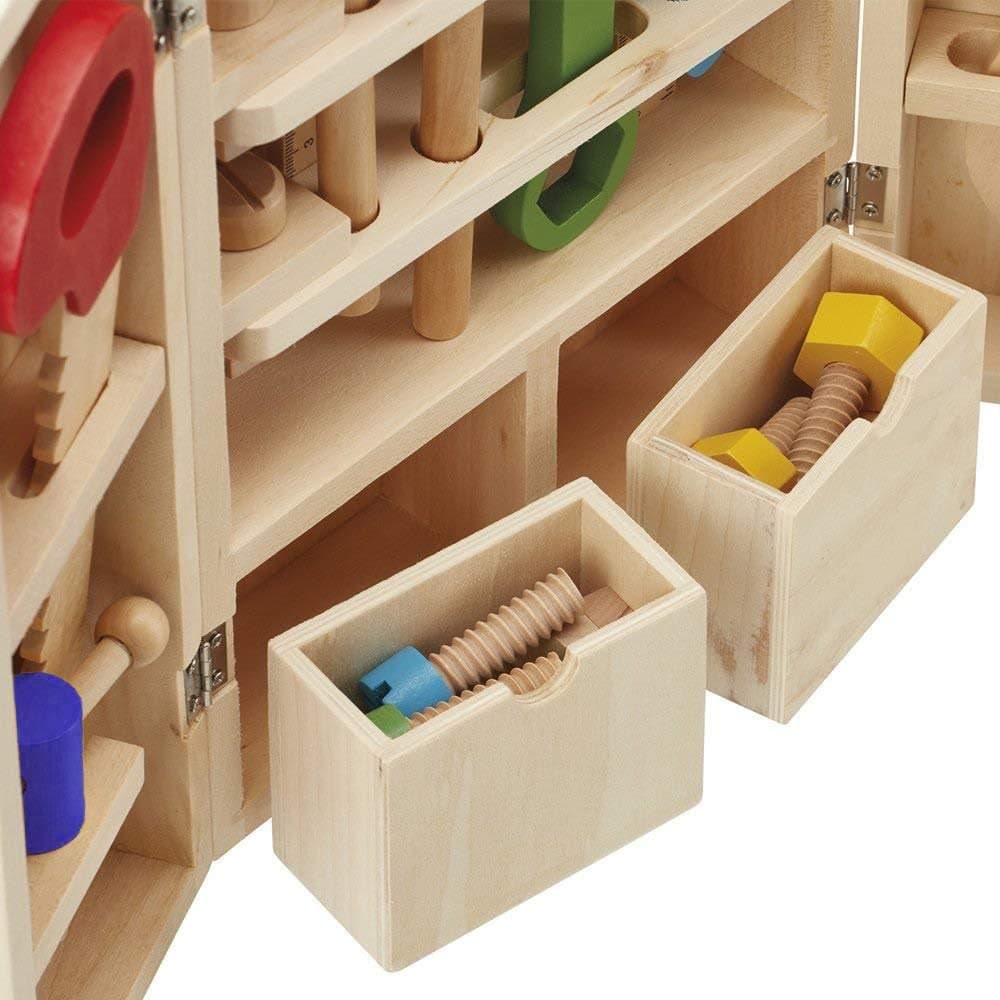 Tools Kids wooden toys construction Set, Real DIY Repair kit tool Carpentry building nuts bolts box for young joiners. Educational builder kits for boys girls 3 years. Pretend role play children game