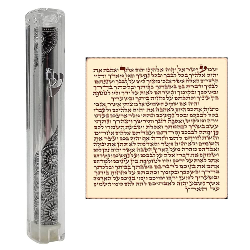 TALISMAN4U Waterproof Clear Mezuzah Case with Scroll Silver Ornament Hebrew Shin Classic Israel Judaica Door Mezuza 5 Inch