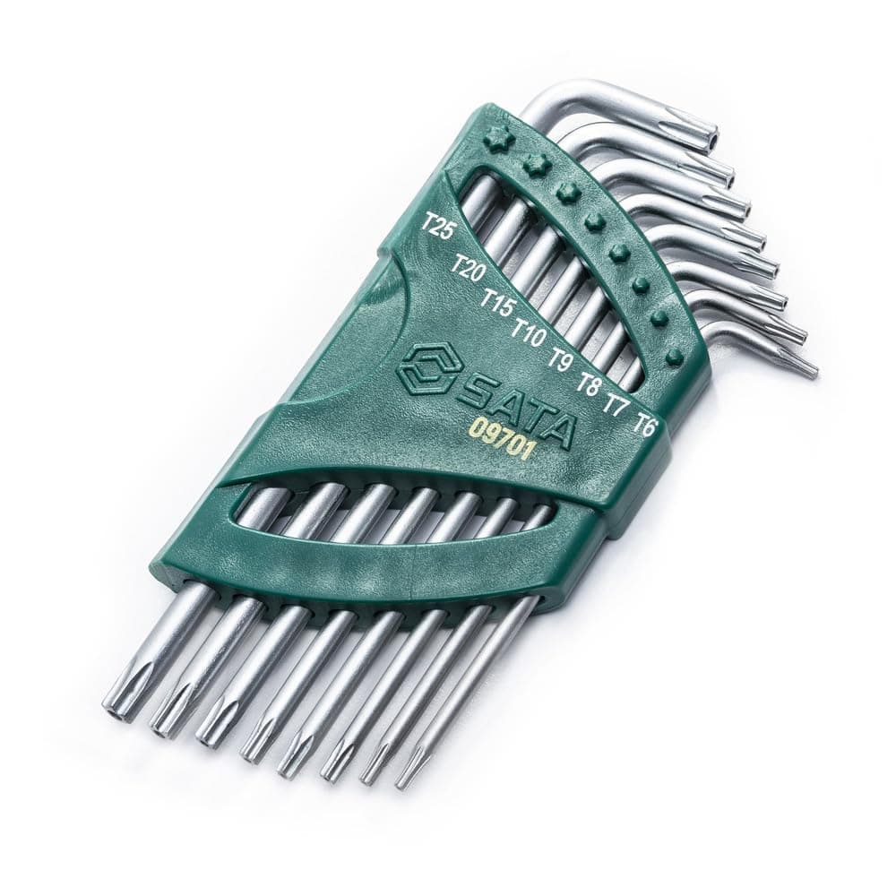 SATA ST09701 8-Piece Long Arm Tamperproof Torx Key Set with Precision-Formed Chamfered Tips, T6 - T25, with Storage Caddy