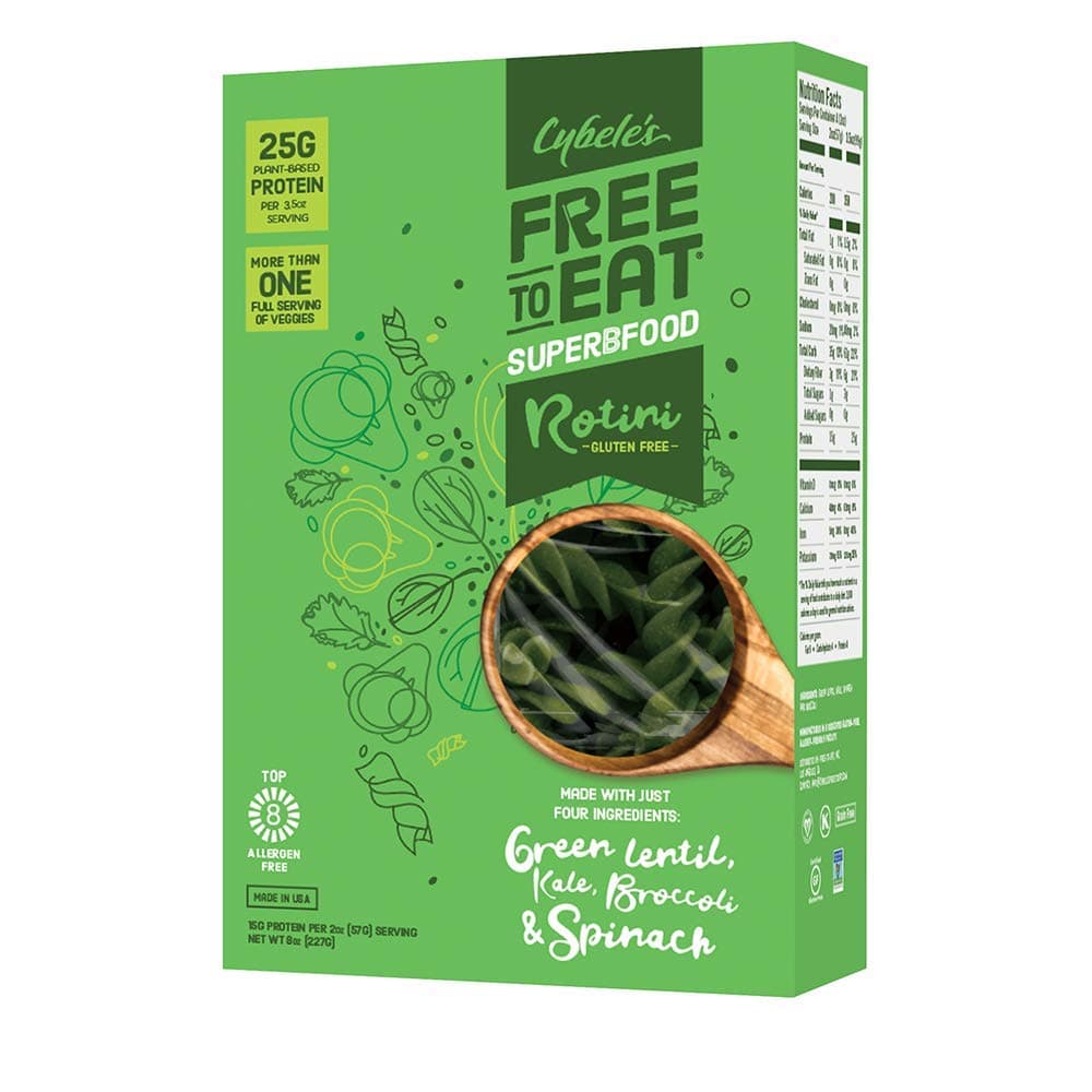 Cybele's Free to Eat Gluten Free & Grain Free Pasta| Superfood Green, Rotini | High in Plant Based Protein | Dairy Free, Nut Free, Soy Free, Allergen Free, Non GMO, Vegan | 8oz Box (Pack of 6)