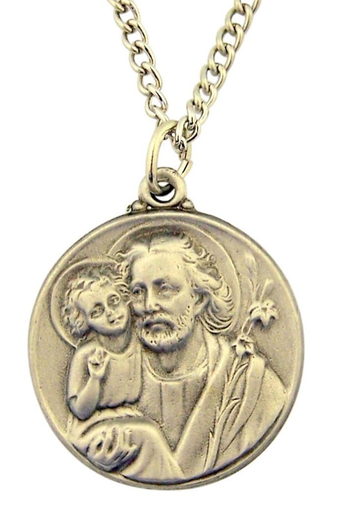 Pewter Catholic Patron Saint Medal Pendant with Prayer Card, 3/4 to 1 1/4 Inch