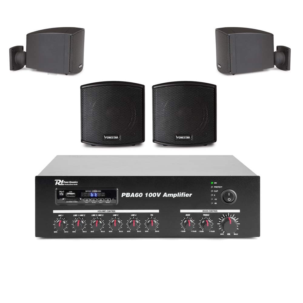 FONESTAR 100v Line Install PA Speaker and Amplifier Bluetooth Sound System CUBE-62T (x4)