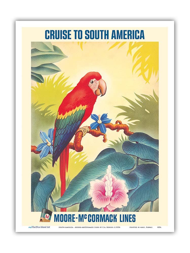 South America Parrot Moore-McCormack Lines Travel by C. A. Rosser 1950 Art Print 9 x 12 in Multi PRTA8896