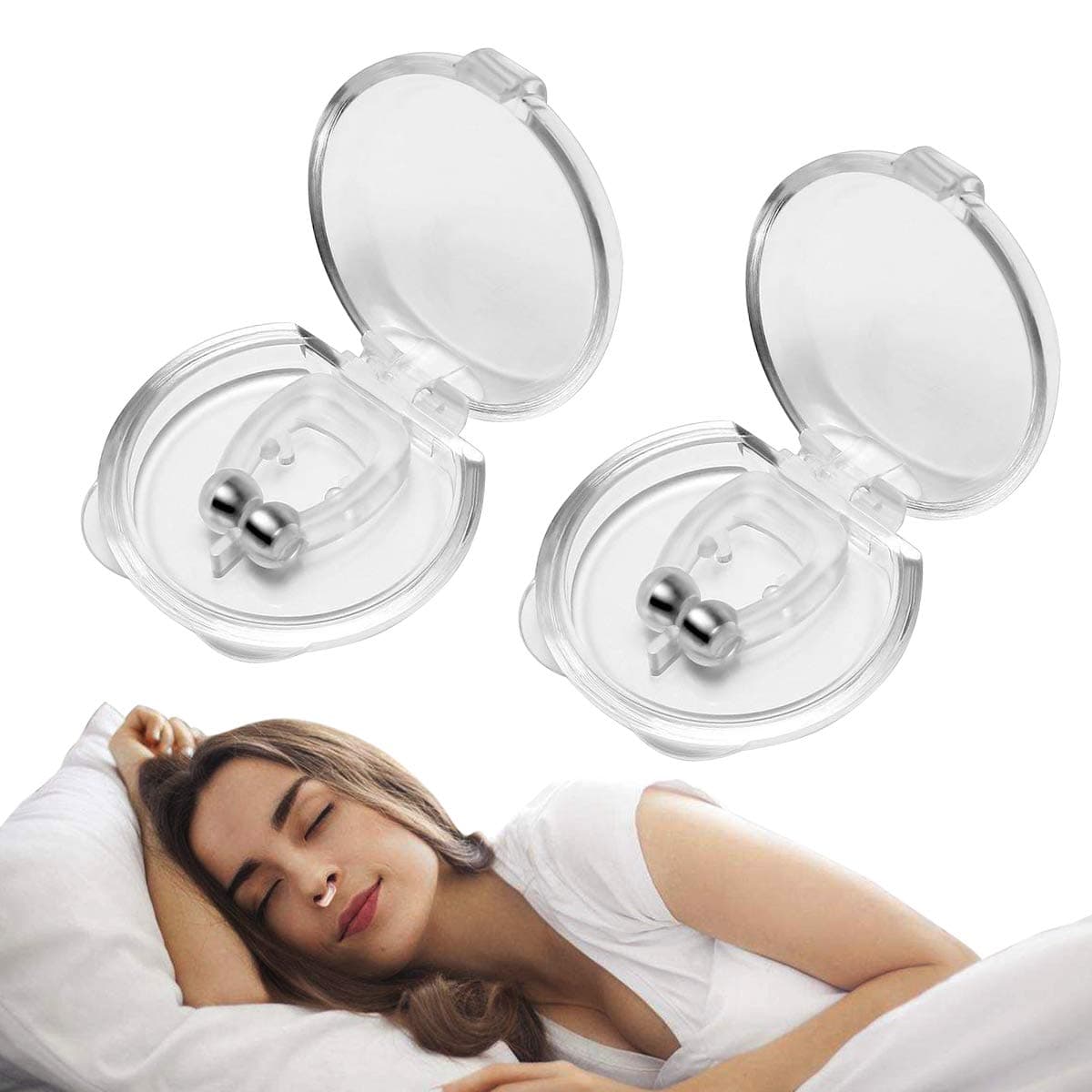 Anti Snoring Devices 2 Pcs, Snore Stopper Sleep Apnea Nasal Dilator for Stop Snoring, Nose Clip Anti Snore Devices Solution Suits for Snoring or Hard Breathing Aids with Case