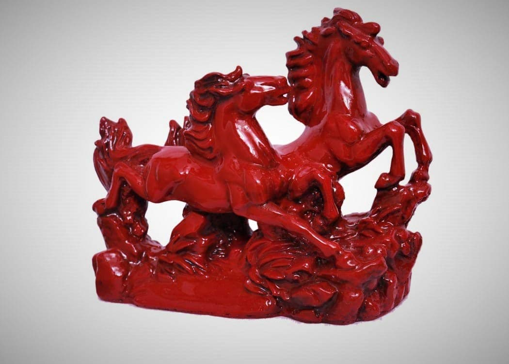 Creation Resin Two Running Victory Horses Statue (Size Small -13cm) (Red), Animal