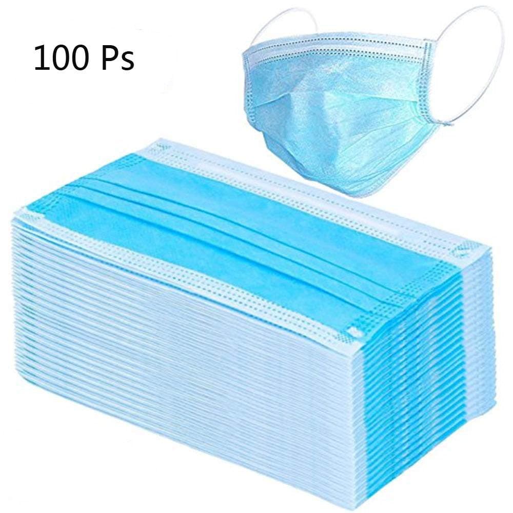 3-Layier Disposable Dust-Proof Earloop Masks, Latex-Free Face Flu Sanitary Masks for Germs, Breathable and Comfortable Mouth Cover for Medical, Dental, Nail Salons and More 100 pcs (Blue)