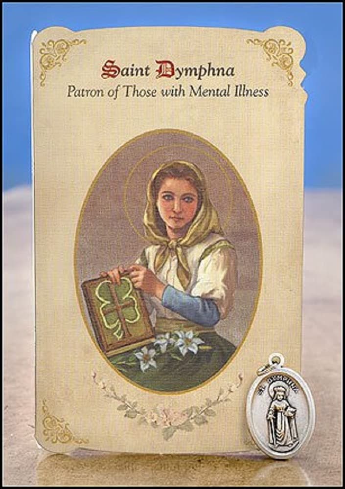 6pc Patron Saints of Healing St. Dymphna (Mental Illness) Healing Holy Card with Medal