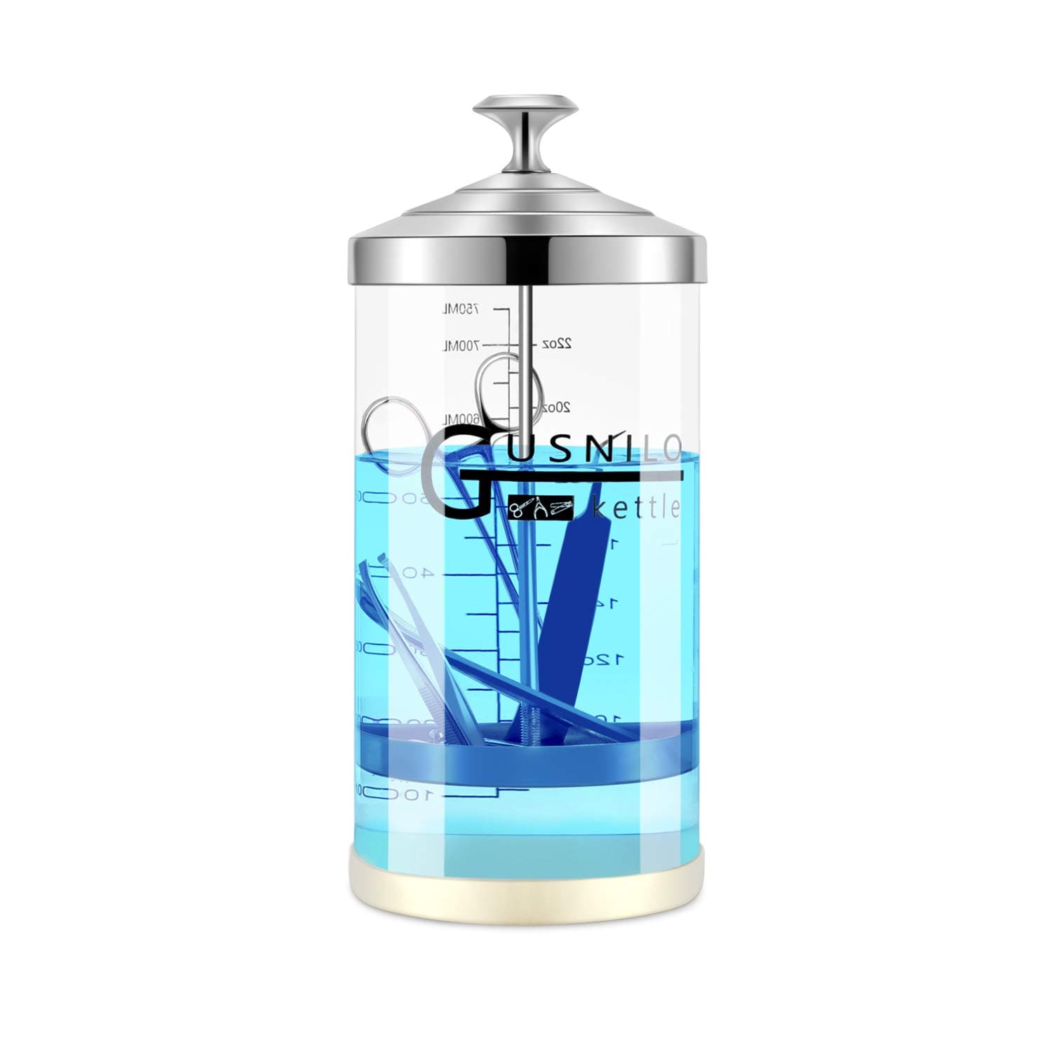 Barber Sanitizer Jar (30 Oz) with Stainless Steel Tray – Ideal for Spa, Salon & Nail Tools