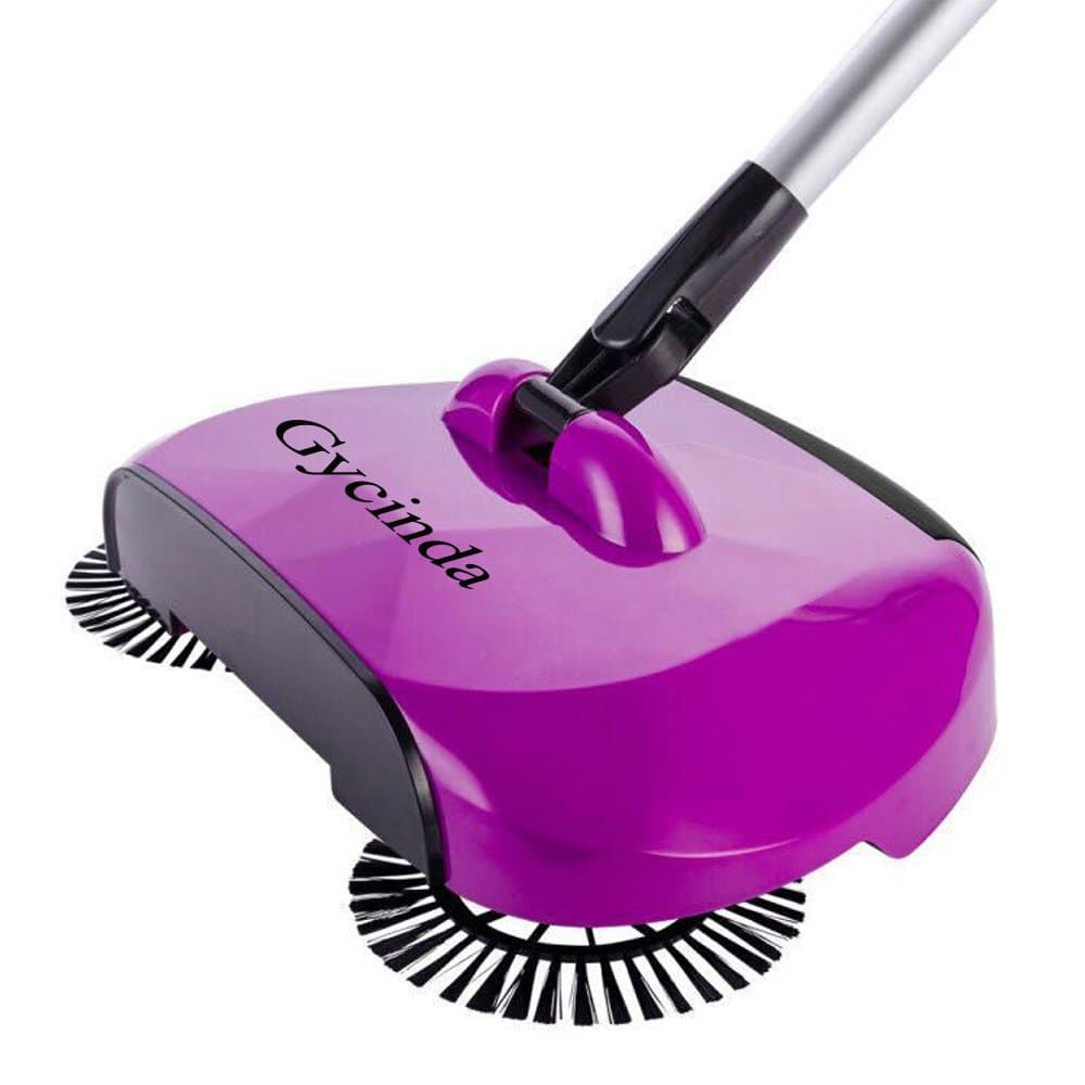 Hand Push Home Floor Brush Sweeper Without Electricity Dustpan and Trash Bin 3 in 1 (Purple)