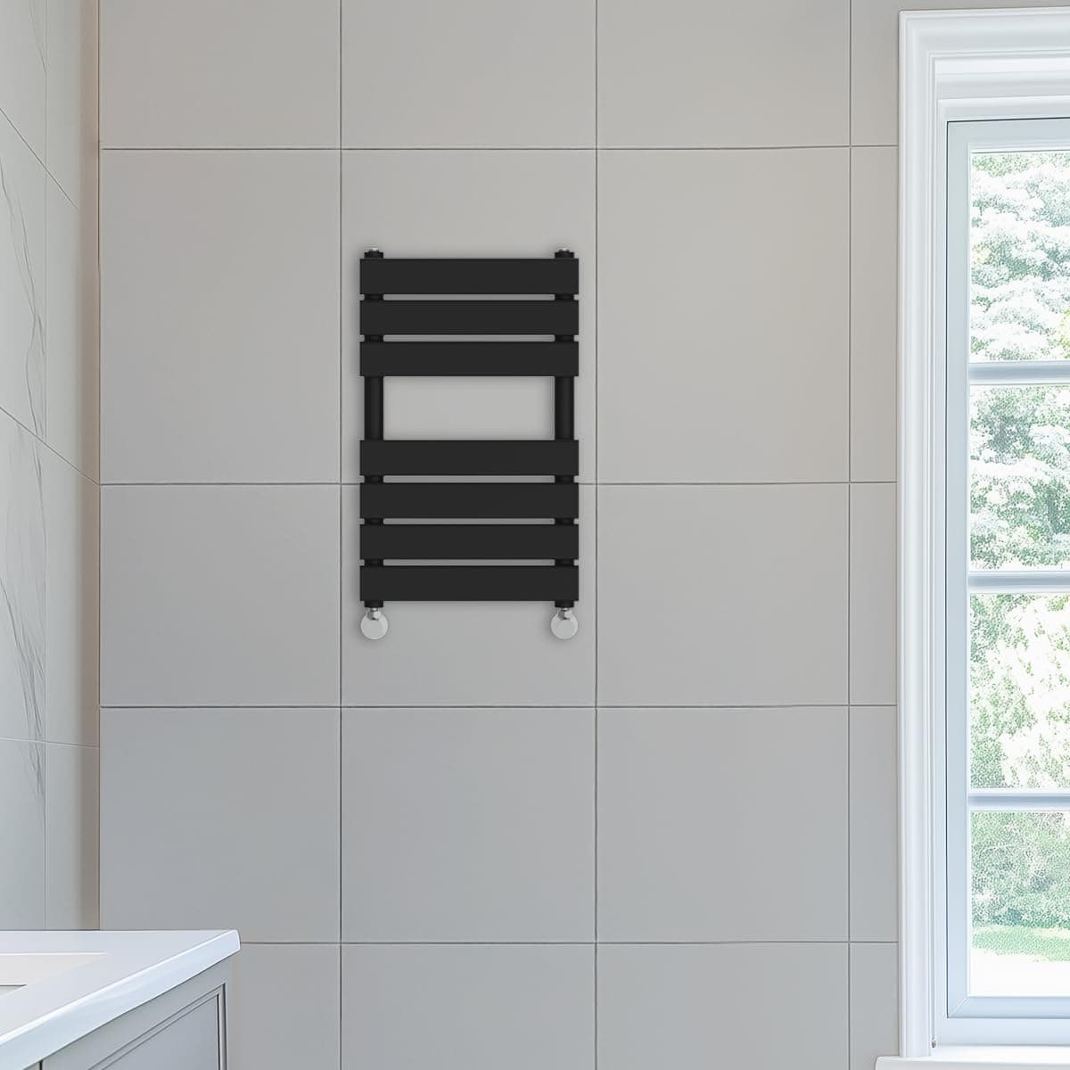 NRG Contemporary Flat Panel Bathroom Heated Towel Rail Radiator Rad Warmer - 650 x 400 Black