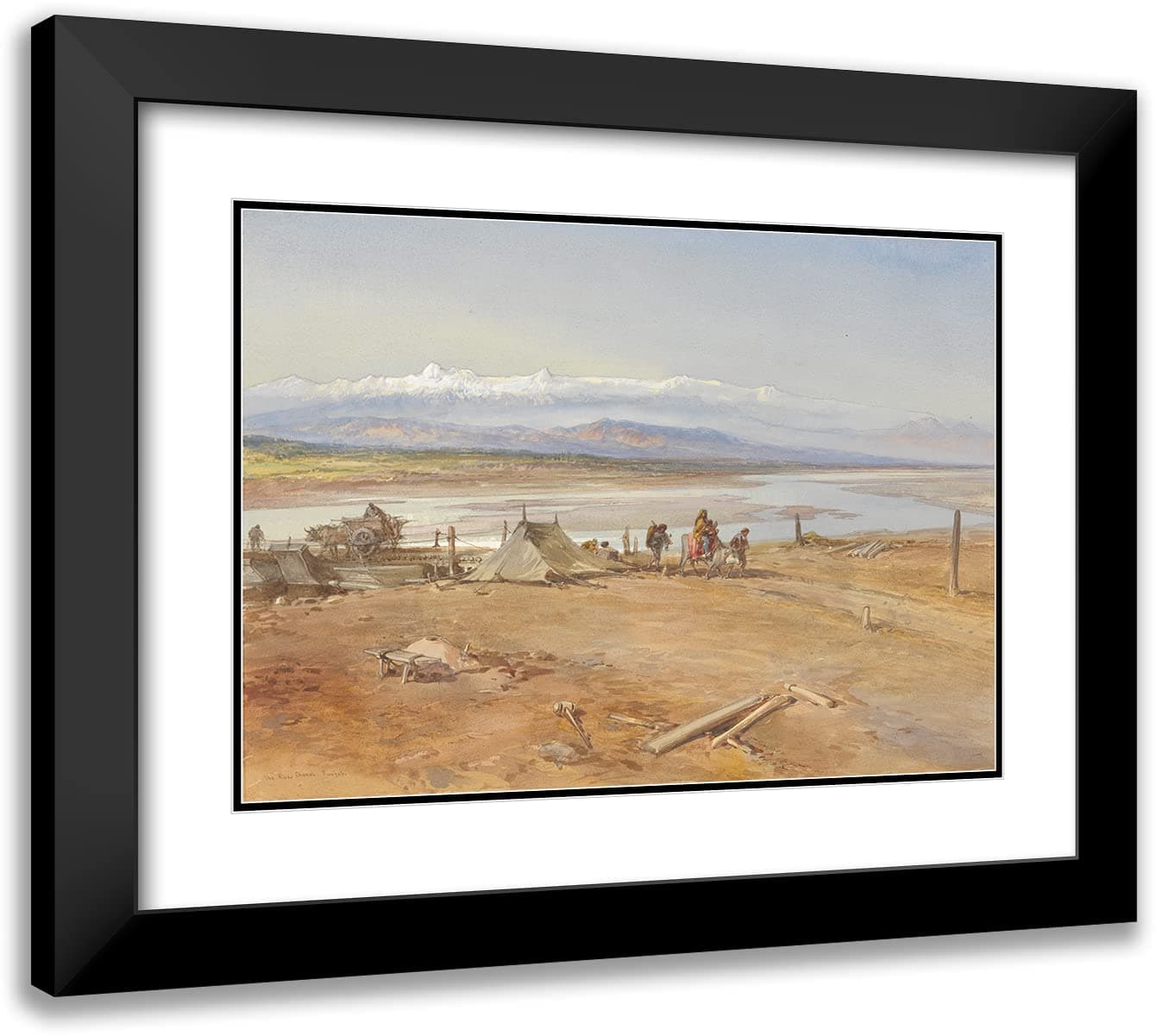 ArtDirect William Simpson 24x18 Black Modern Frame and Double Matted Museum Art Print Titled - The River Chenab, Punjab (1865)