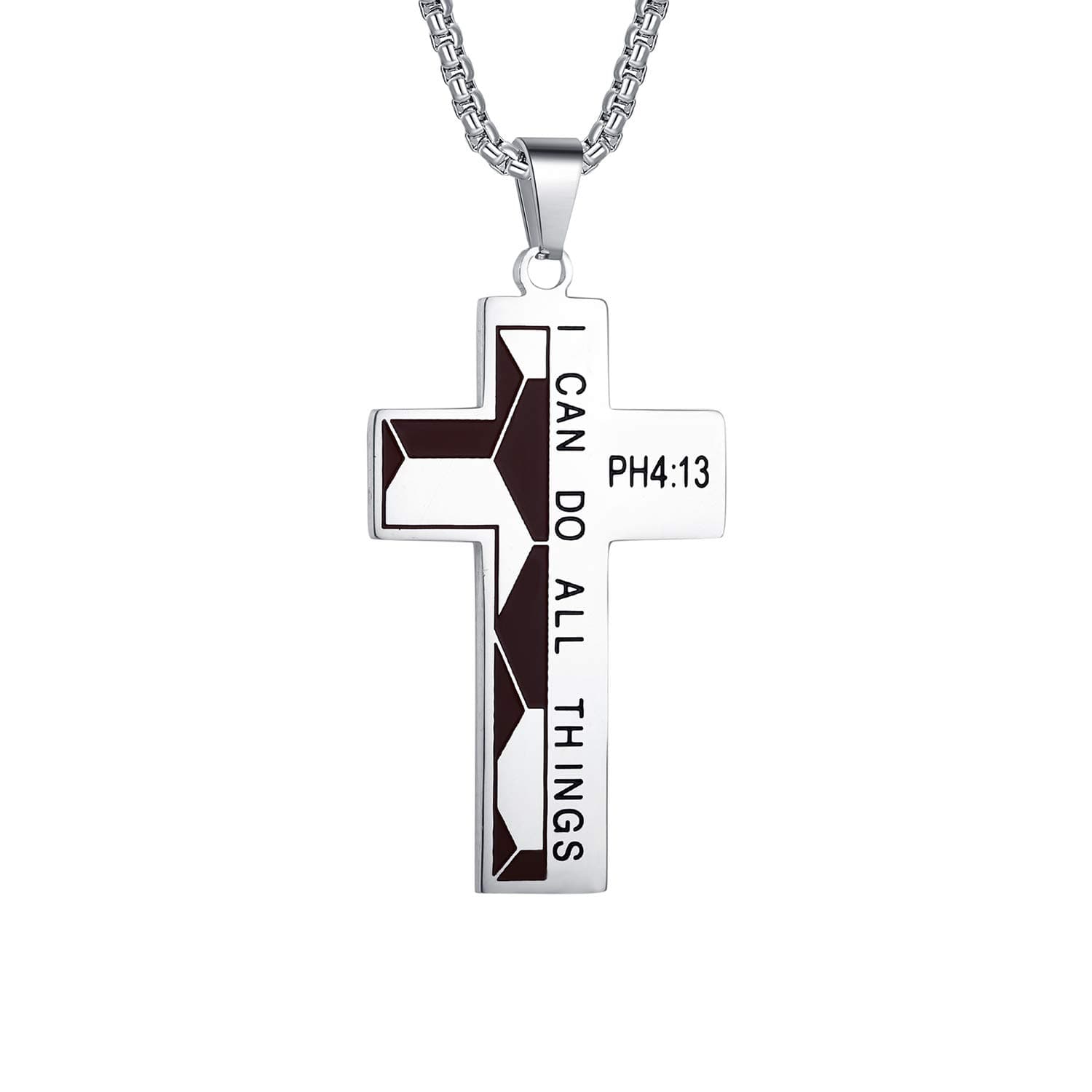Soccer Cross Necklace for Men Bible Verse I CAN DO All Things Stainless Steel Sport Pendant for Men