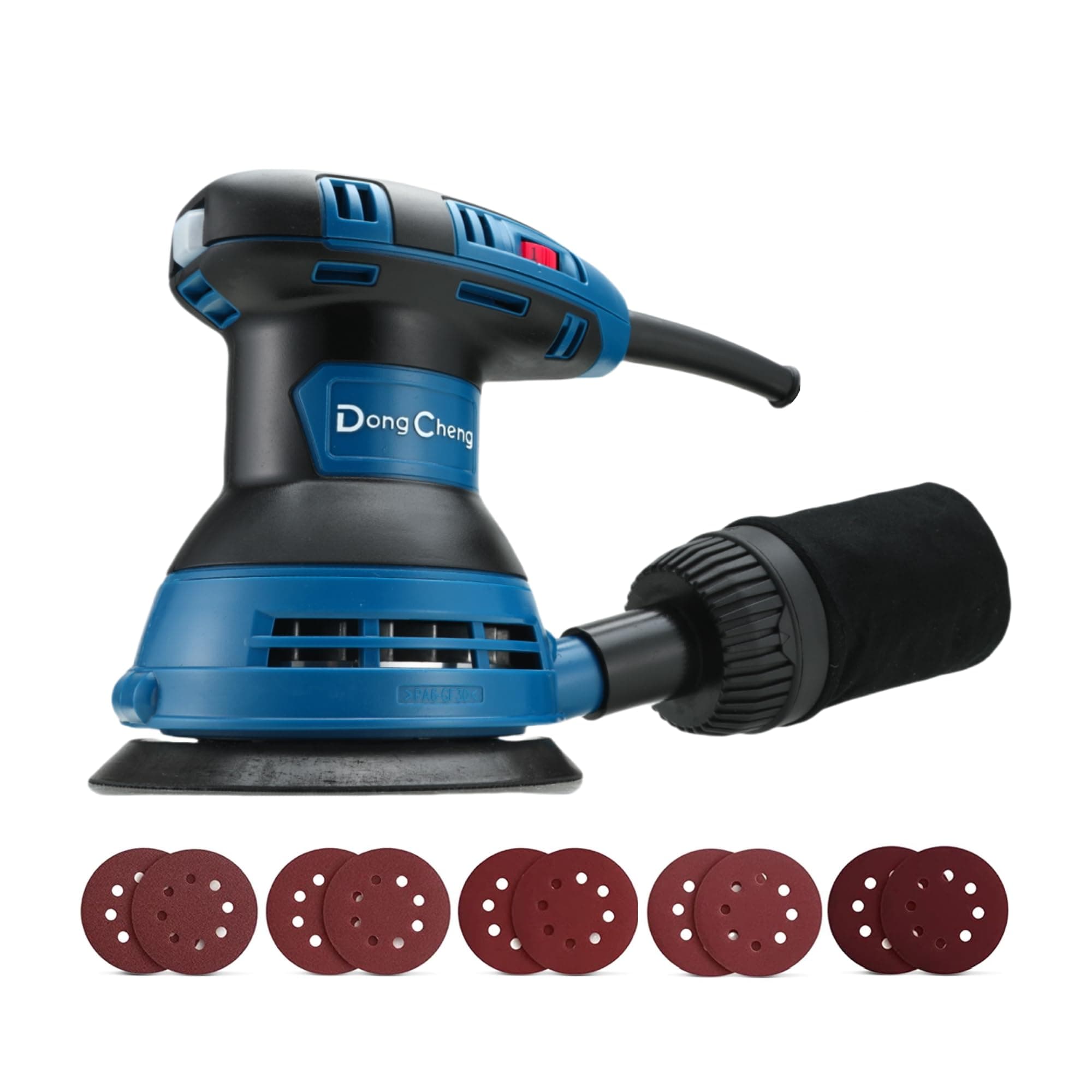 Dong Cheng 5-Inch Random Orbital Sander 3 Amp 12000OPM, 6 Variable Speeds, with 10pcs Sandpaper & Detachable Dust Bag, Sanding for Woodworking, Refinish Furniture & Remove Varnish