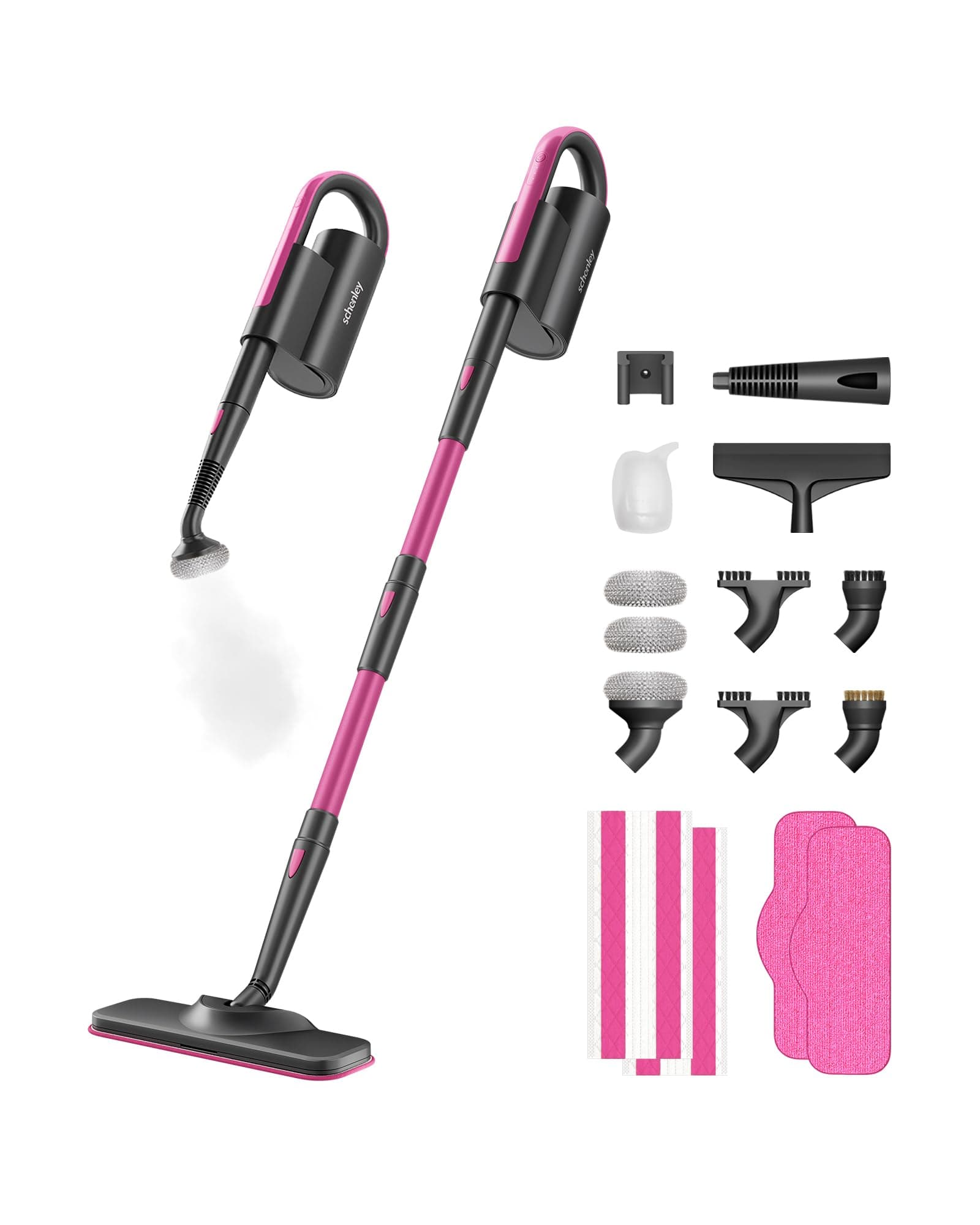 19-in-1 Steam Mop Dual-Rod Design with Detachable Handheld Steamer for Walls, Grouts, Hard Floors, Tiles, includes Multi-purpose Accessories, Washable Microfiber Pads and Disposable Pads