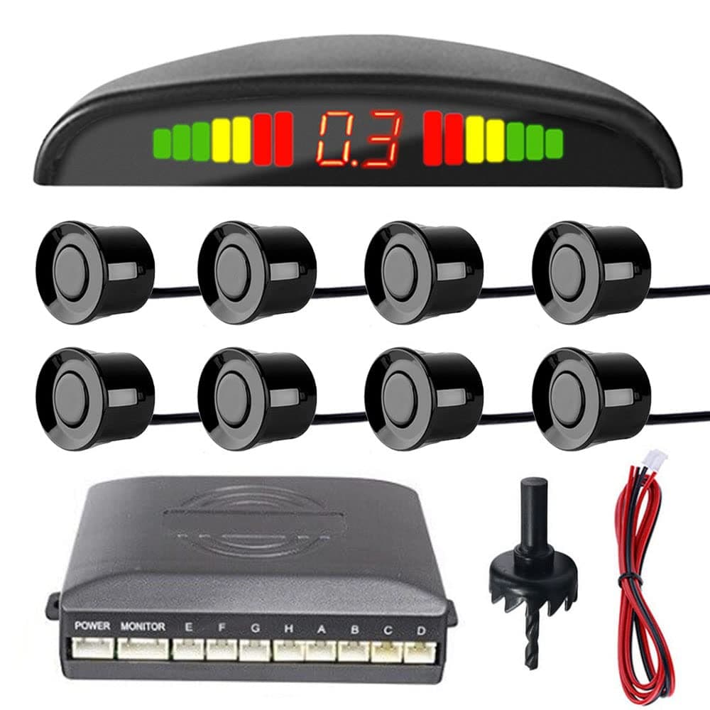 Car Reverse Parking Sensors Car Rear Reverse Parking Radar System Car Parking Sensor Kit 8 Sensor Auto Sound Alarm Alert Reverse Backup Radar Display Black