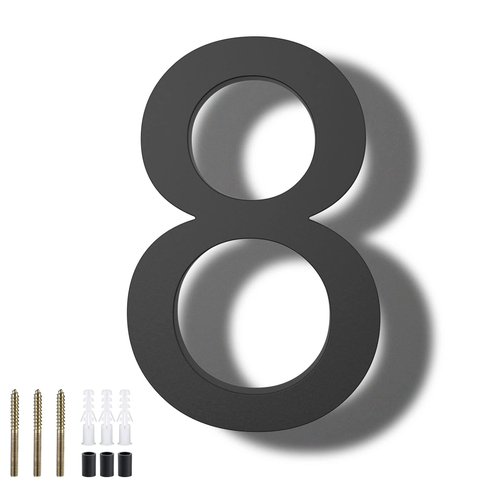 - DEWEL 8 Inch Large Floating House Numbers, Black Acrylic Address Numbers for Outside, Modern 911 Visibility Signage with Mounting Nail Kit, Weatherproof Exterior Decor for Garage Gate Mailbox Wall (Number 8)