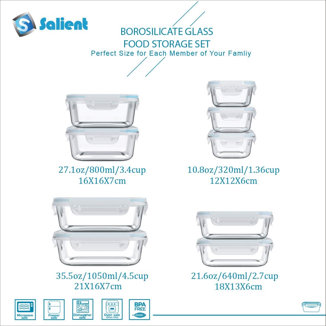 18 Piece Glass Food Storage Containers with Lids, Glass Meal Prep Containers, food storage Containers for Food Storage, BPA Free & Leak Proof (9 lids & 9 Containers)